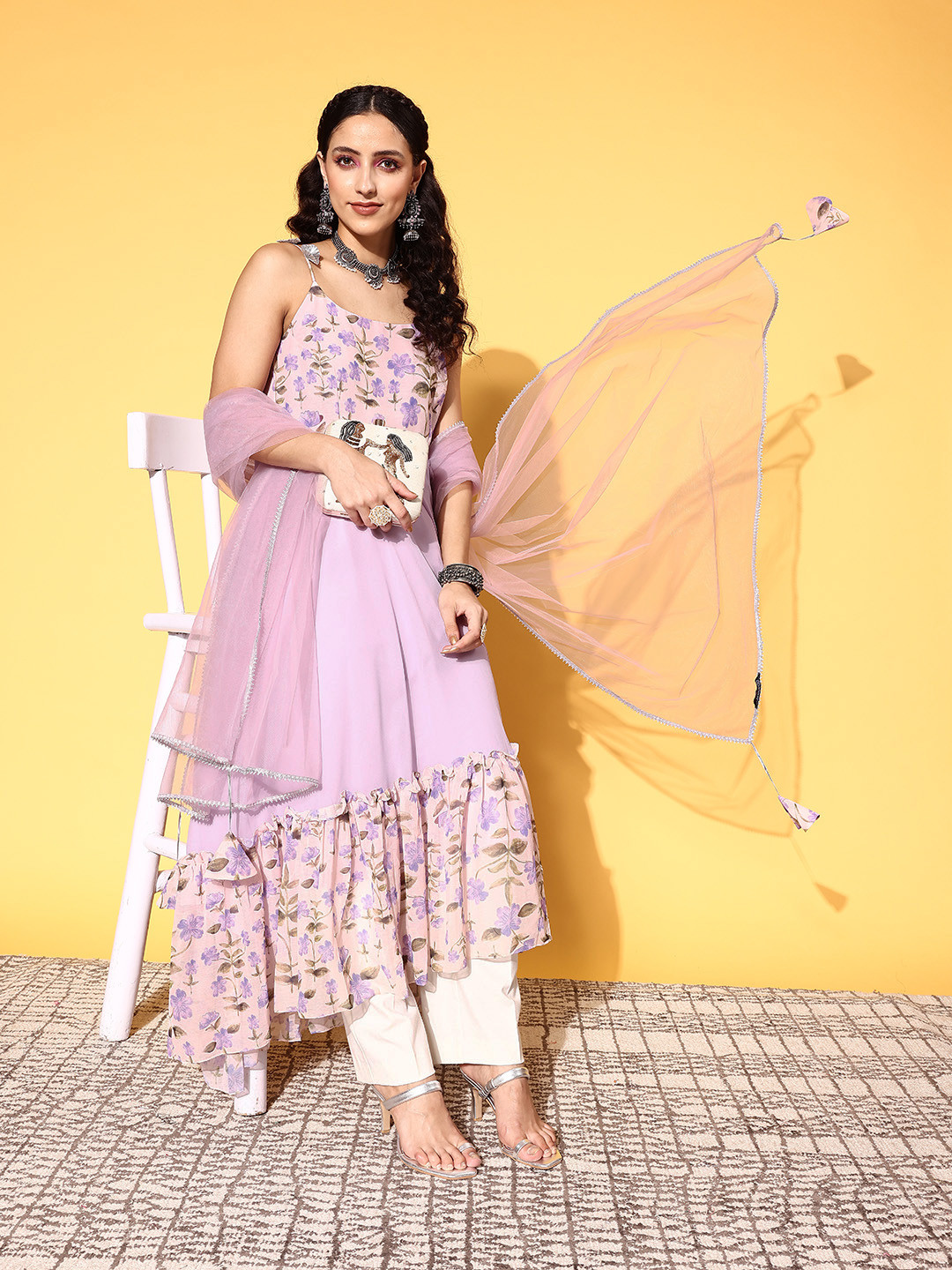 Inddus Women Elegant Lavender Chiffon All in the Details Kurta