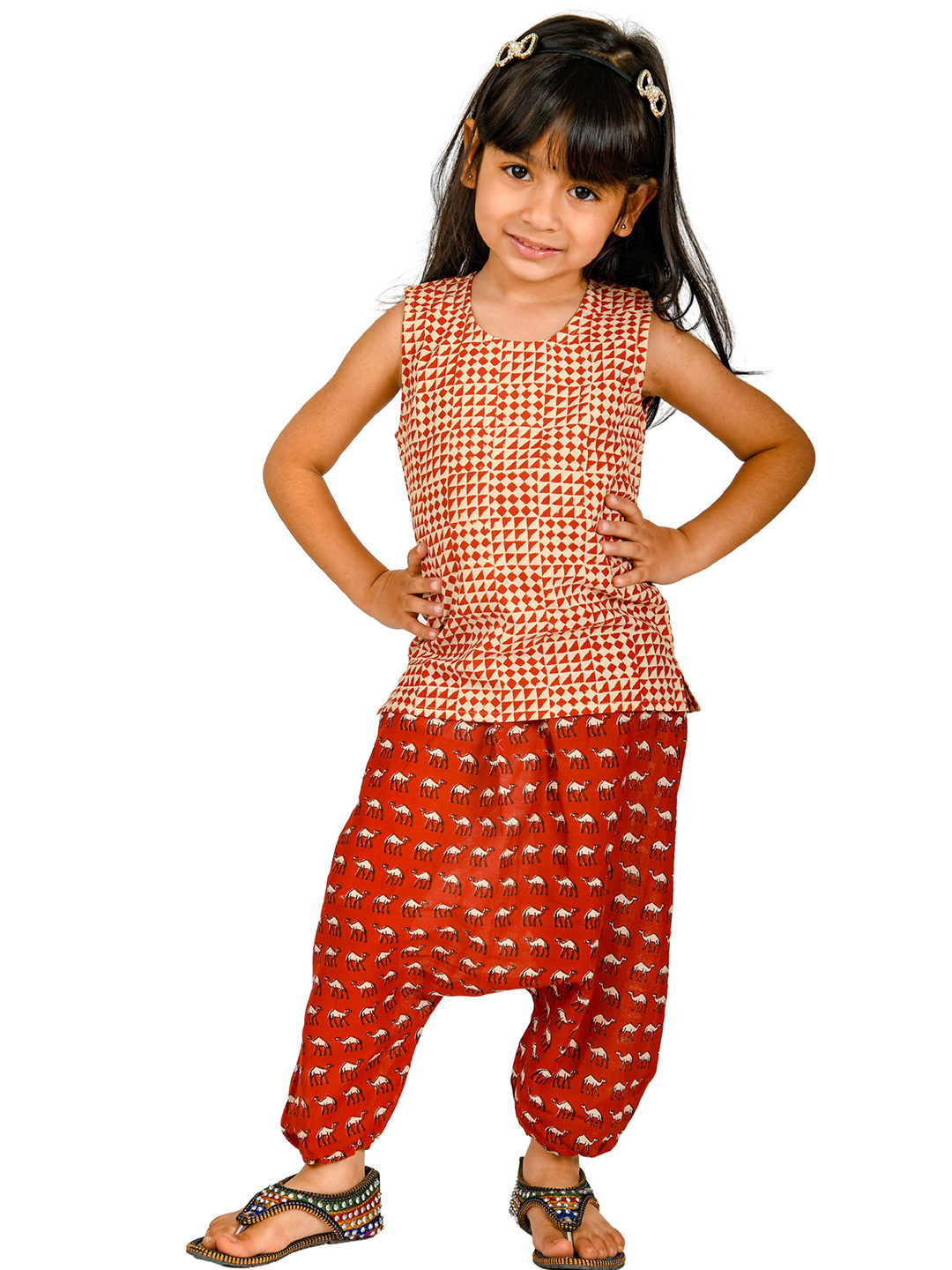 Tiny Bunnies Girls Red Printed Pure Cotton Top with Trousers