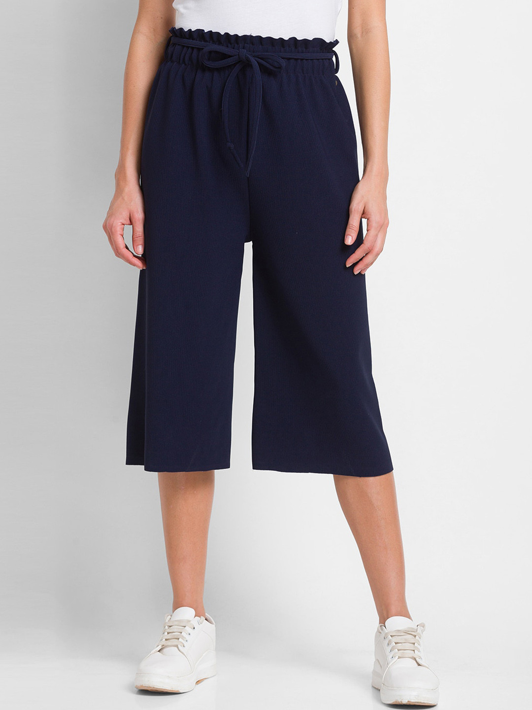 SPYKAR Women Blue Solid Cotton Track Pants