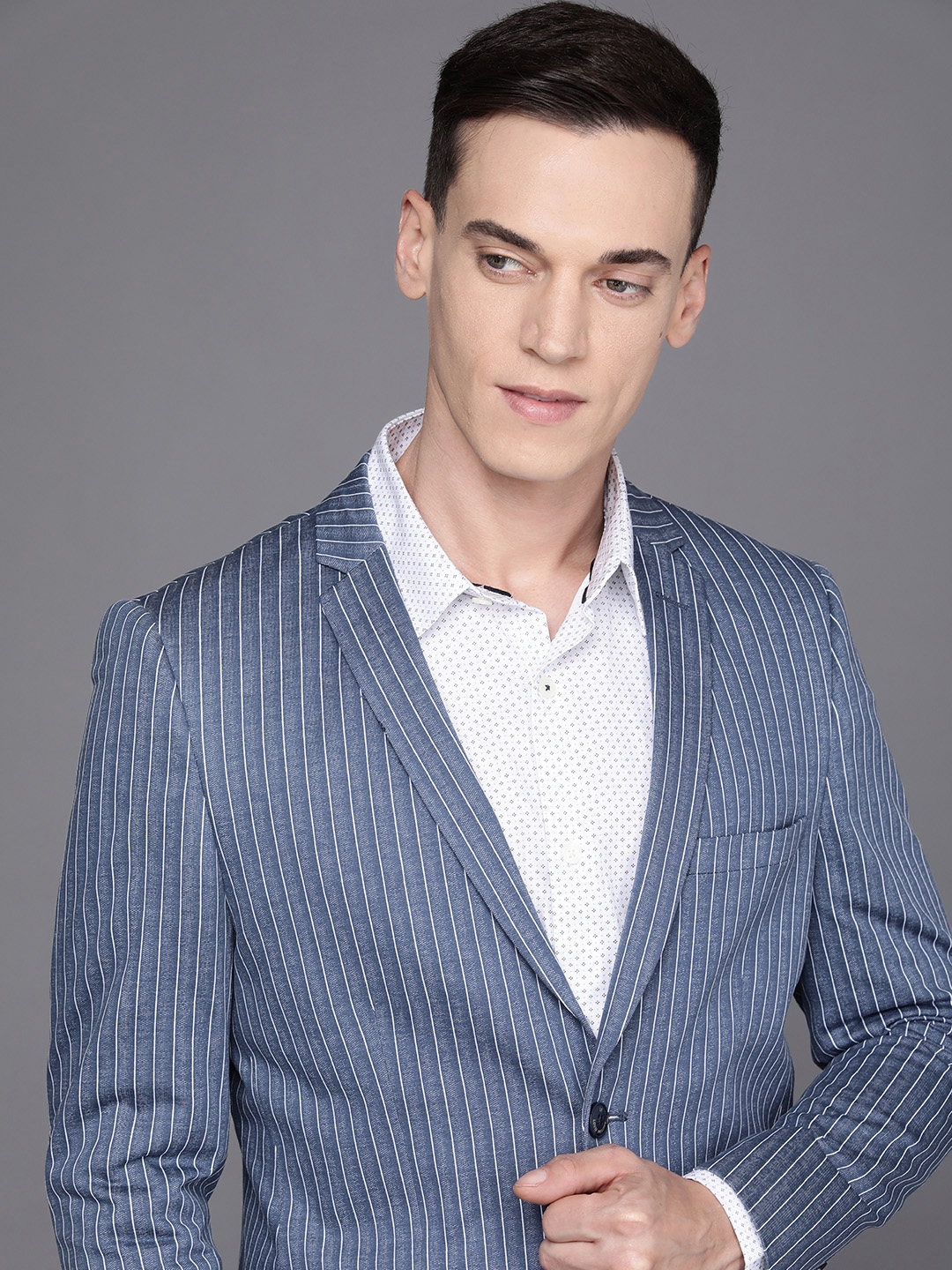 Buy Louis Philippe Sport Men Blue White Striped Slim Fit Single Breasted Casual Blazer Blazers for Men 18786236 Myntra