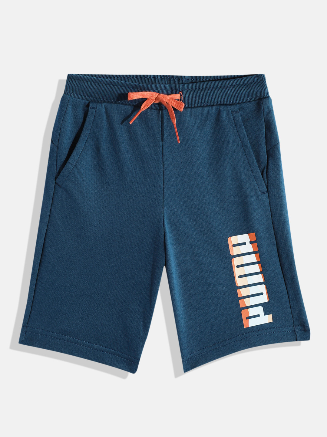 Puma Boys Teal Blue Graphic ll Youth Logo Print Regular Fit Mid-Rise Regular Shorts