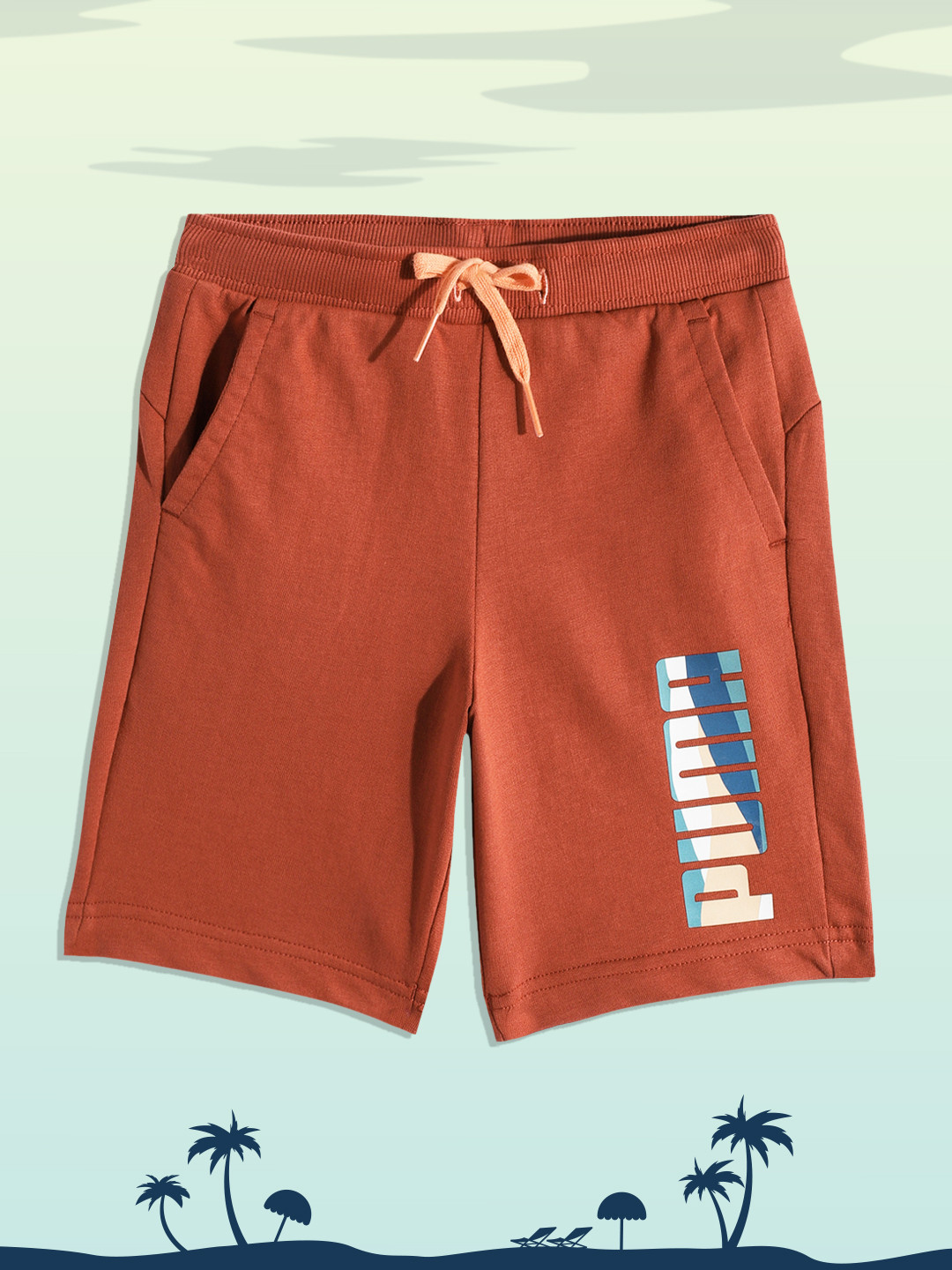 Puma Boys Rust Brown Graphic ll Youth Logo Print Regular Fit Mid-Rise Regular Shorts