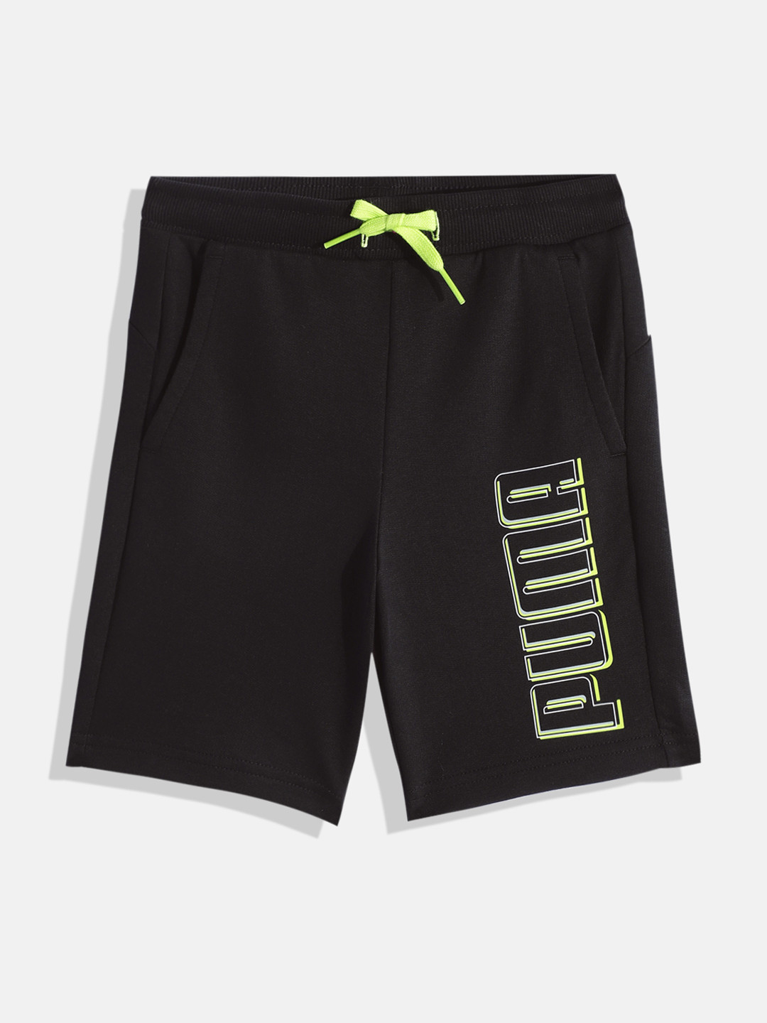 Puma Boys Black Graphic Logo Youth Print Regular Fit Mid-Rise Regular Shorts