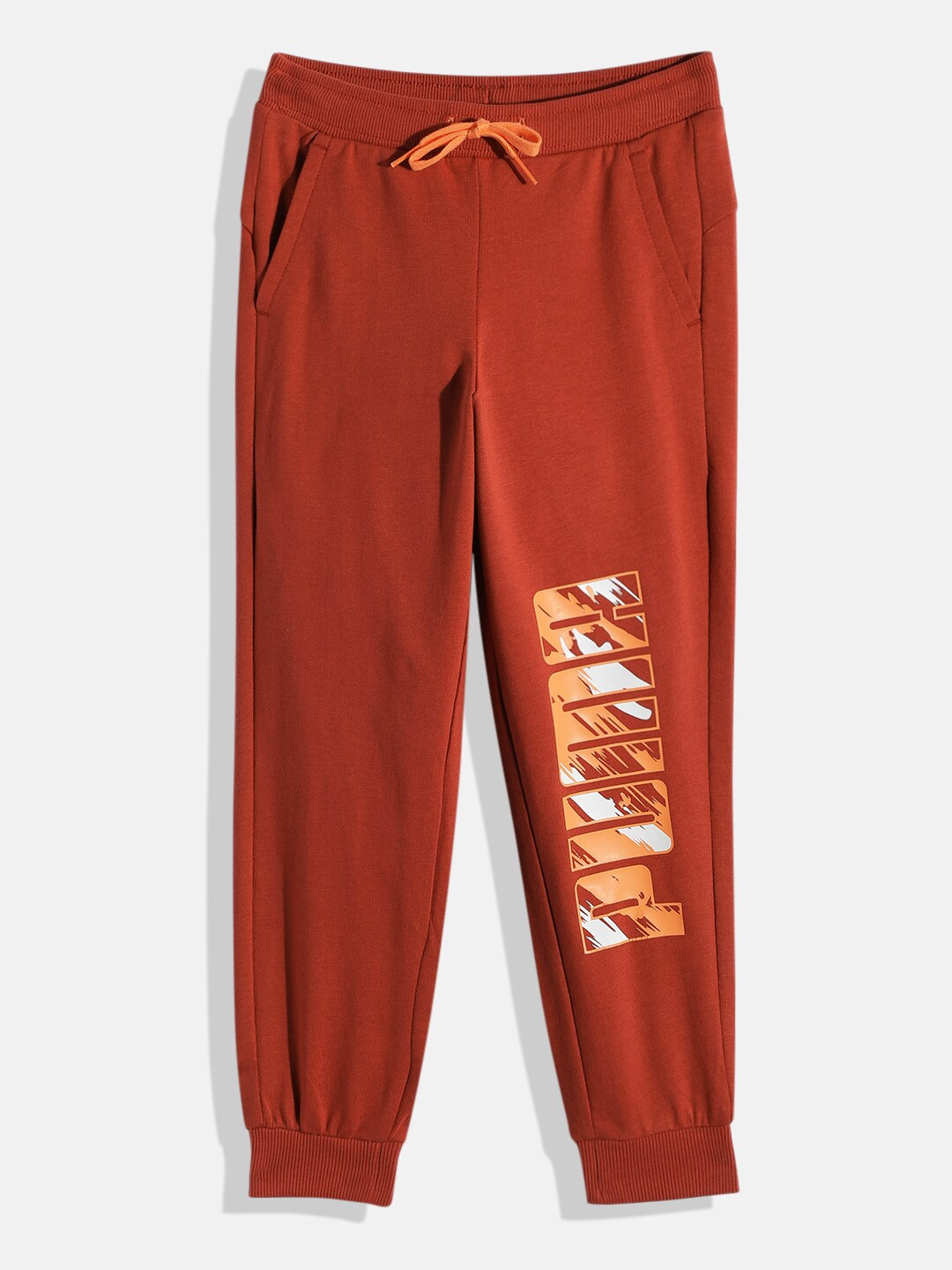 Puma Boys Rust Brown Graphic Brand Logo Print Youth Mid-Rise Joggers