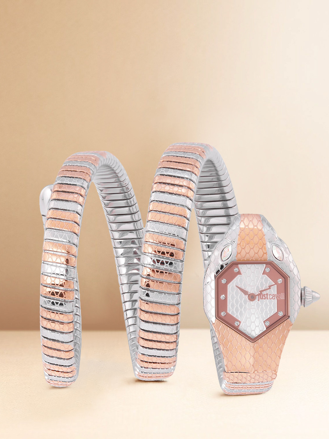 Just Cavalli Women Silver-Toned Wrap Around Straps Analogue Watch JC1L168M0085