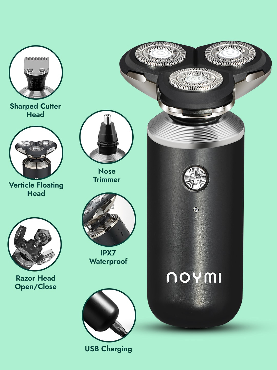NOYMI Men ET-175 Waterproof Shaver & Full Body Trimmer - Black & Silver