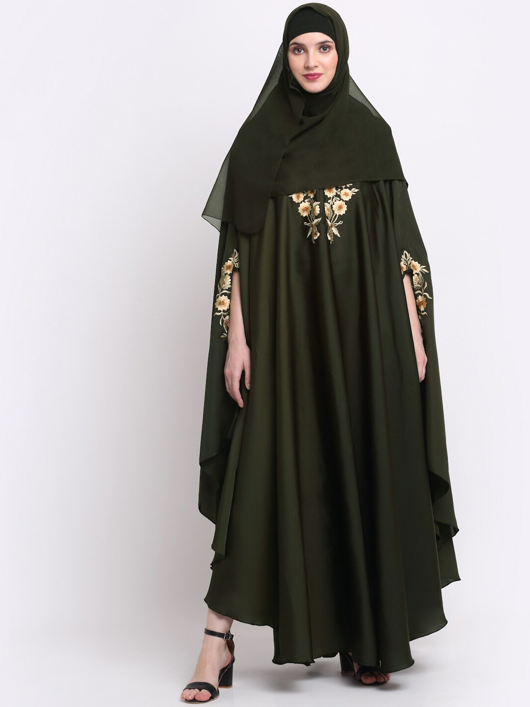 KLOTTHE Women Olive Green Embellished Burqas With Scarves
