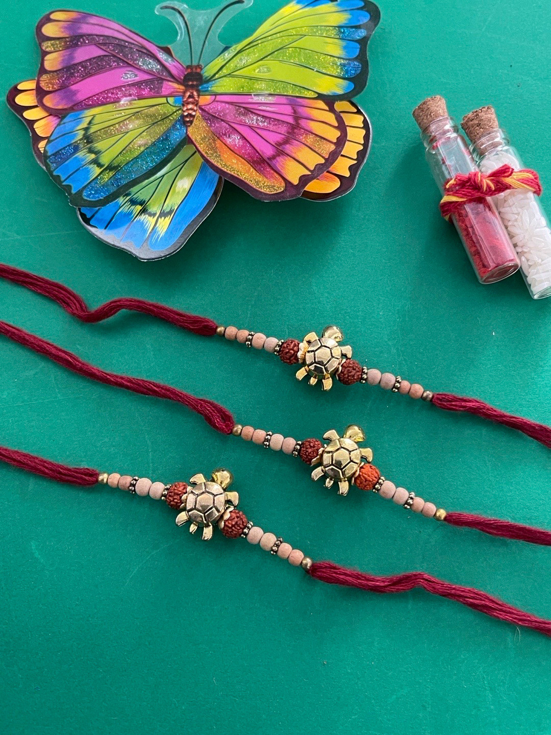 Digital Dress Room Men Gold & Maroon Turtle Rudraksha Rakhi