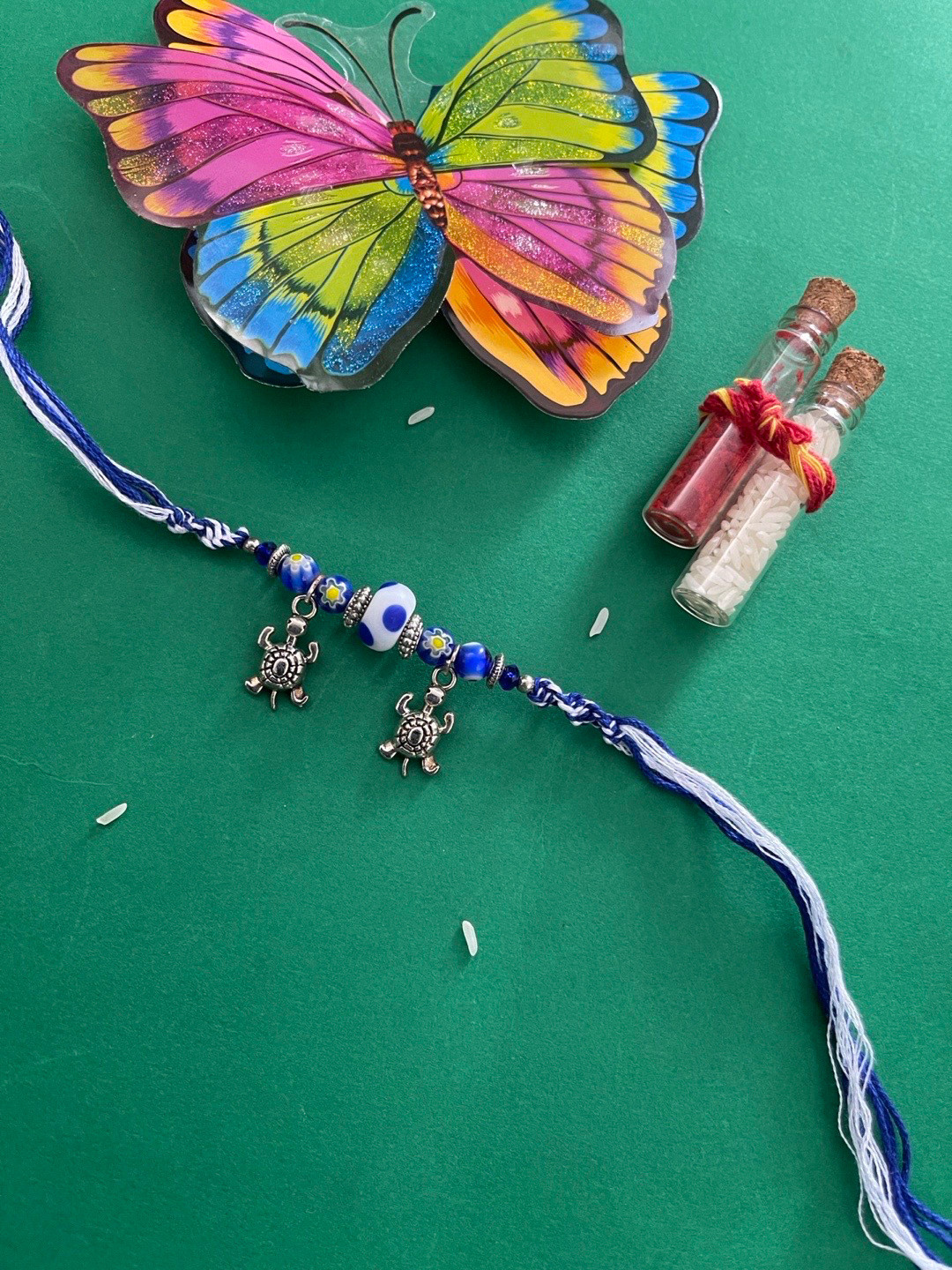 Digital Dress Room Men Blue & Gold-Toned Evil Eye & Tortoise Design Rakhi