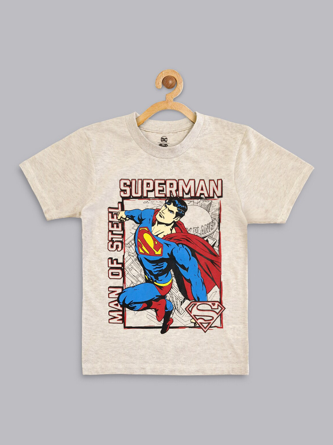 Kids Ville Boys Beige & Blue Printed Superman T-Shirt