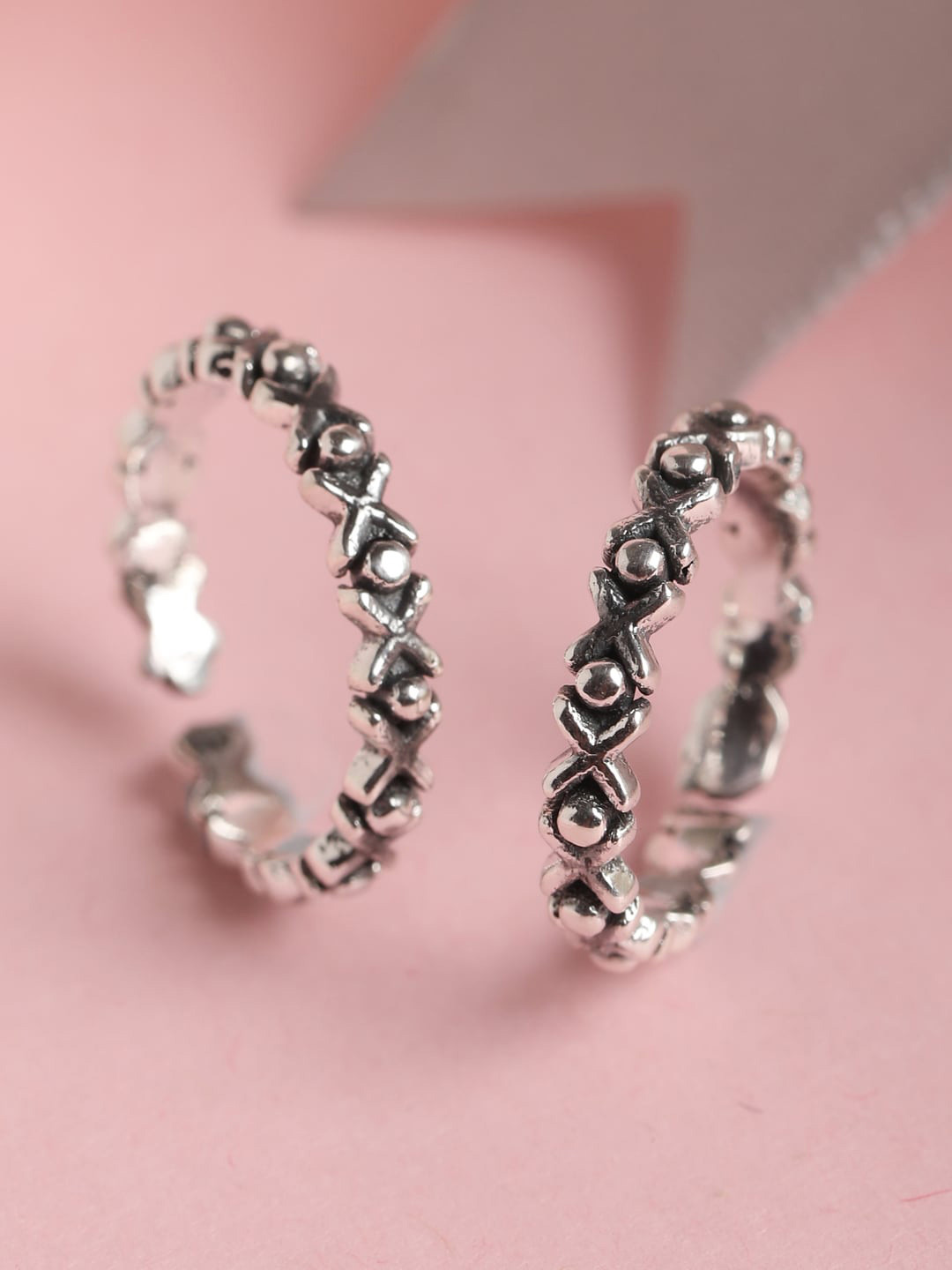 Clara Women Set of 2 925 Sterling Silver Oxidized Silver Woven Toe Rings