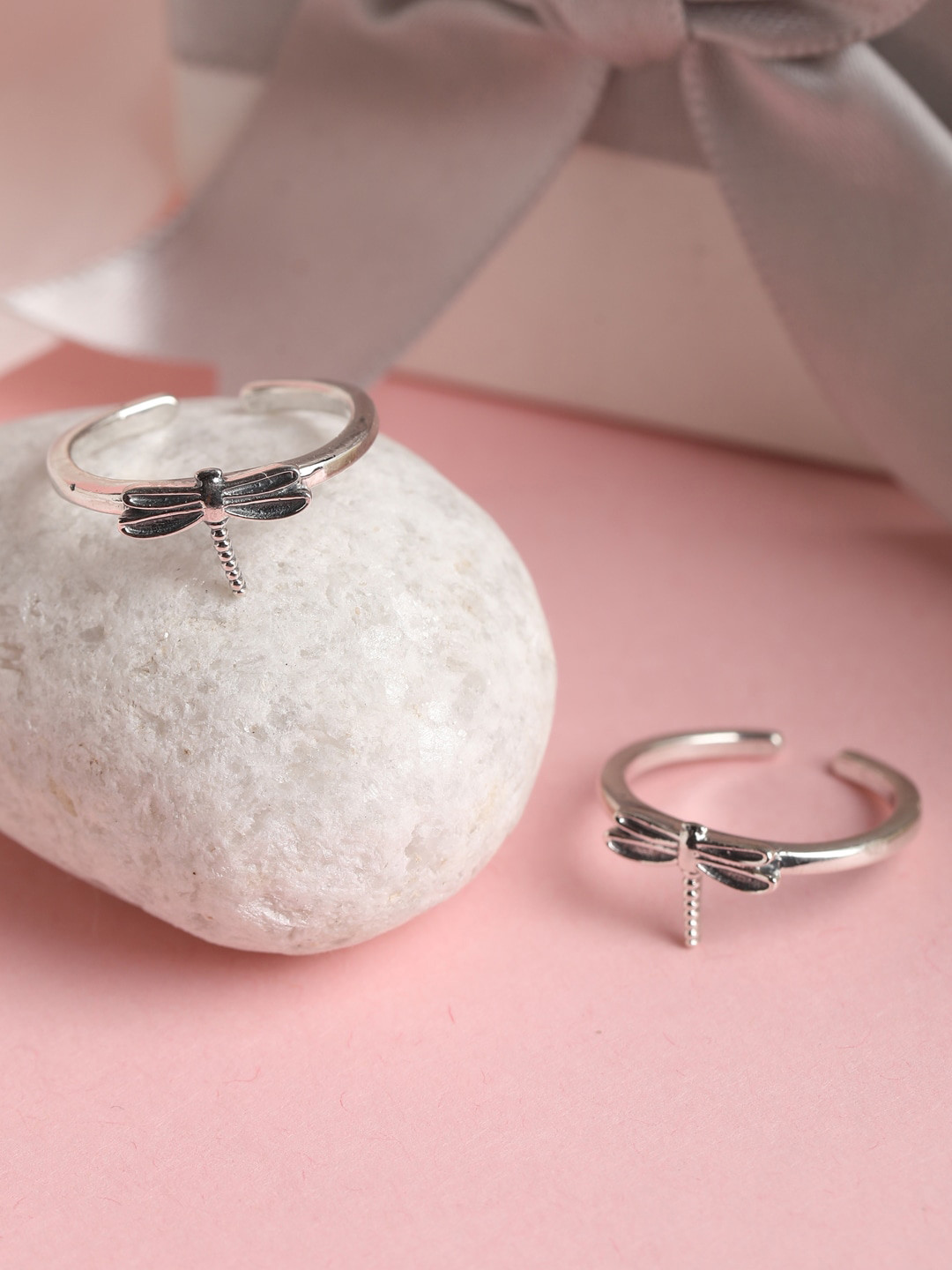 Clara Pack Of 2 Silver-Toned 925 Sterling Silver Designed Toe Rings