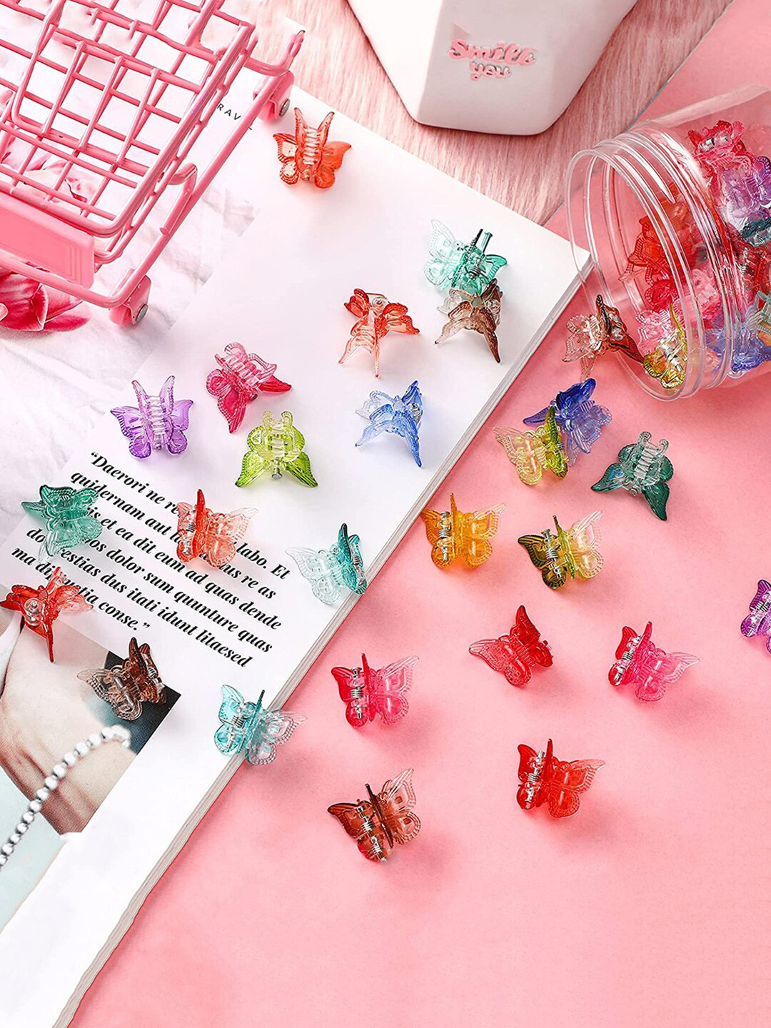 Yellow Chimes Set Of 22 Multicolor Butterfly Hair Claws Along With Storage Box