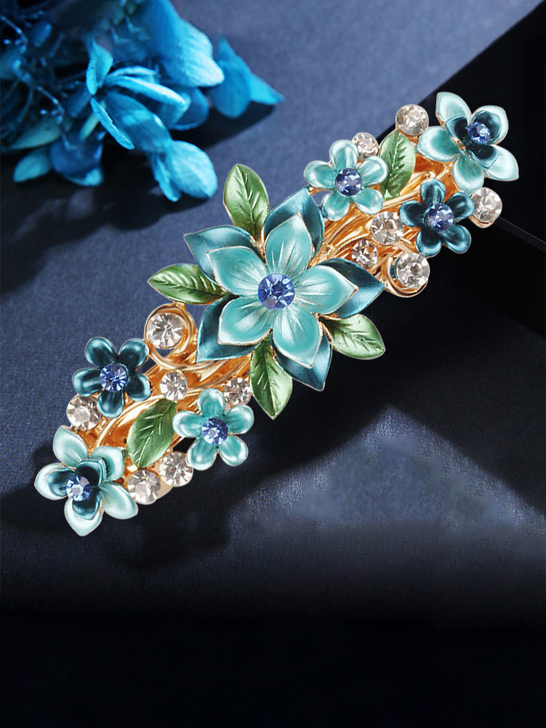 Yellow Chimes Women Blue & Red Floral French Barrette