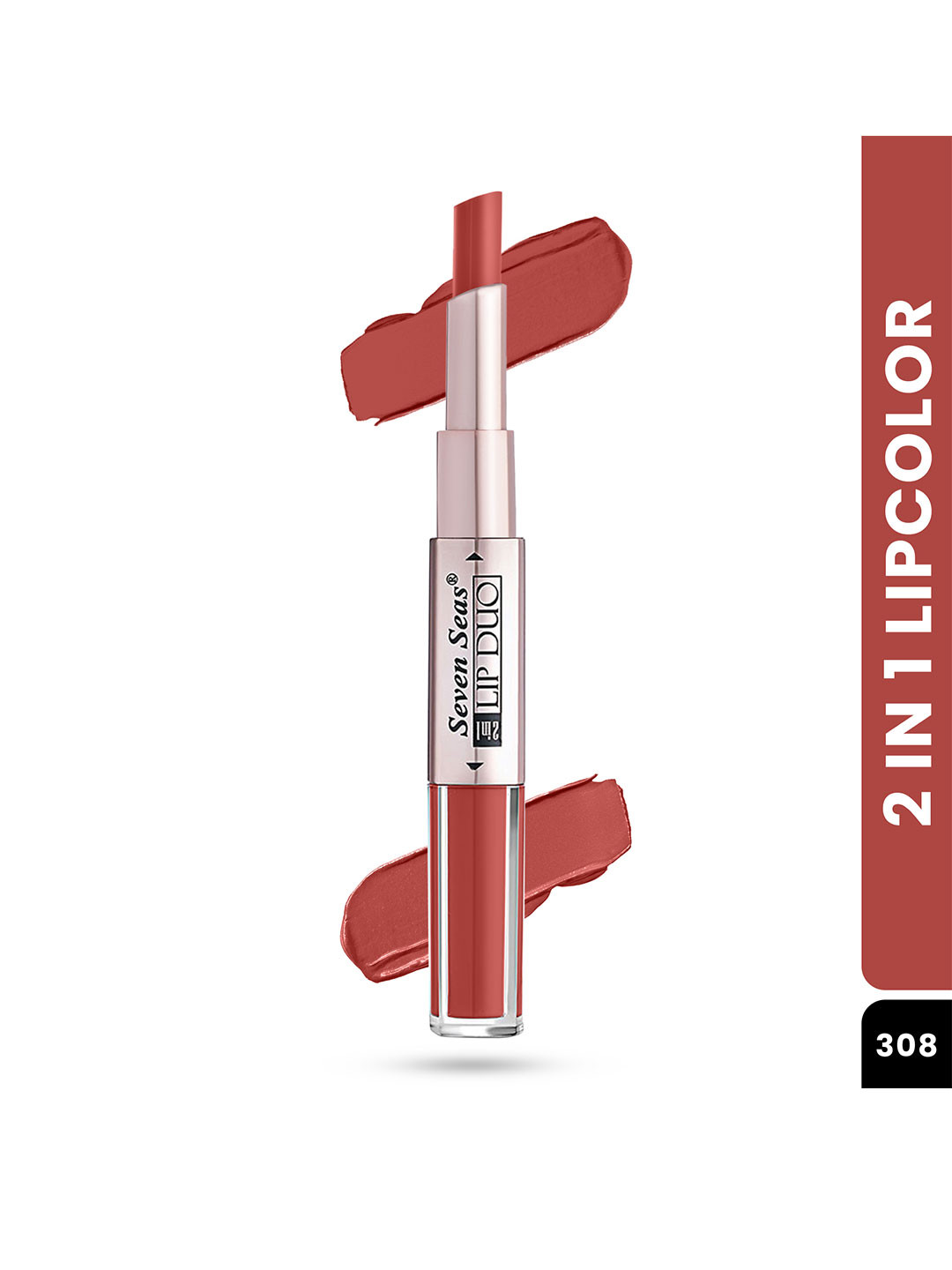 Seven Seas Lip Duo Long Wear 2 In 1 Matte Lipstick with Liquid Lipstick 7g - Monza1 308