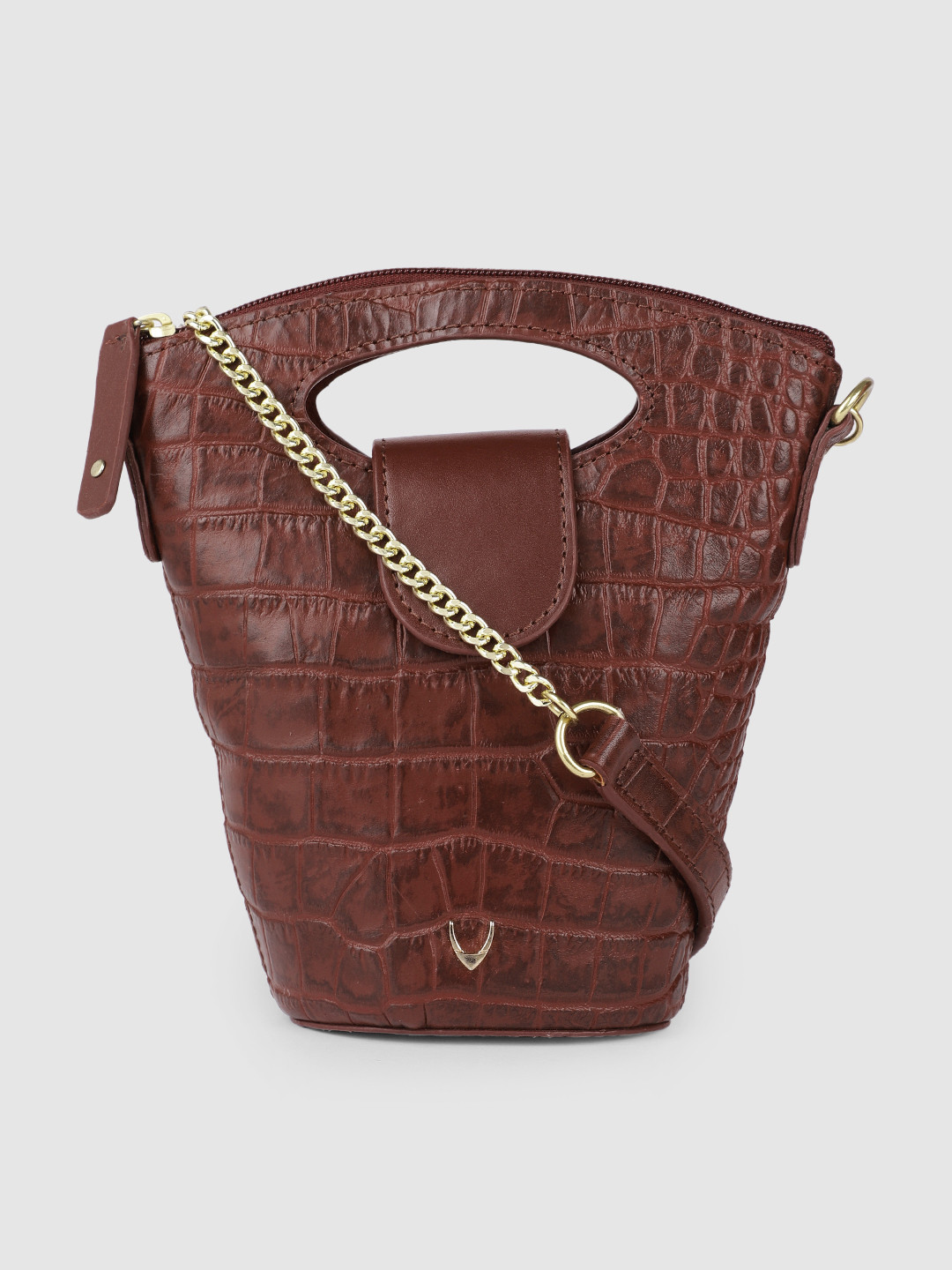 Hidesign Women Maroon Textured Leather Bucket Bag