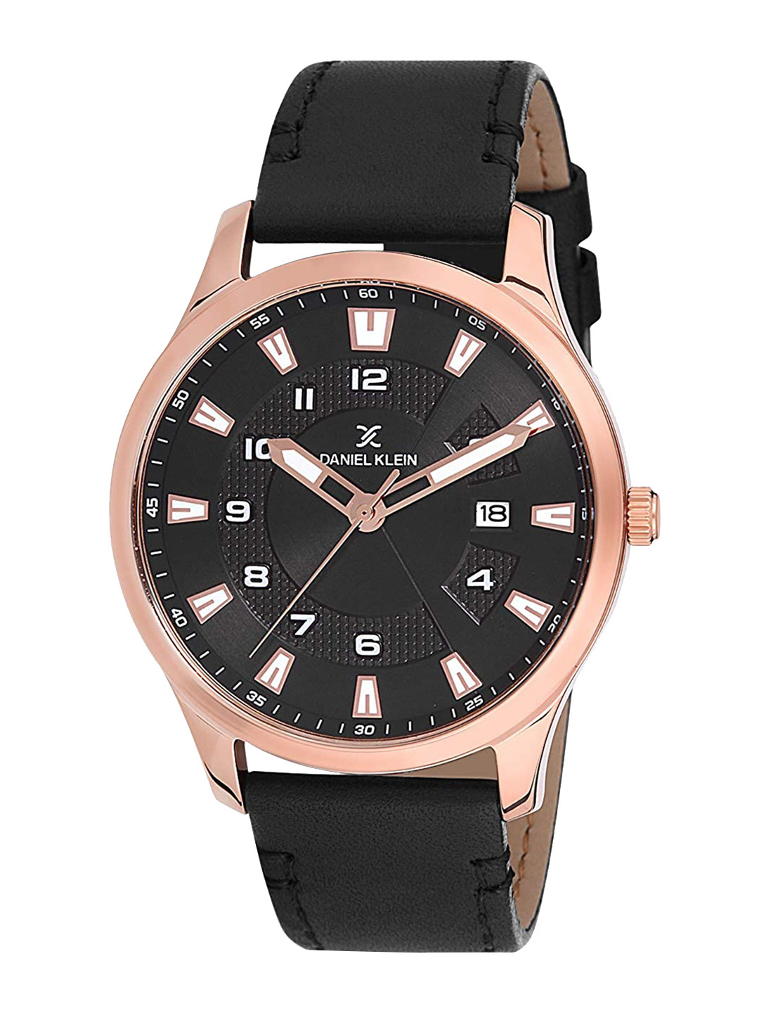 Daniel Klein Men Black Dial & Black Leather Bracelet Style Straps Analogue Watch DK12218-2-New