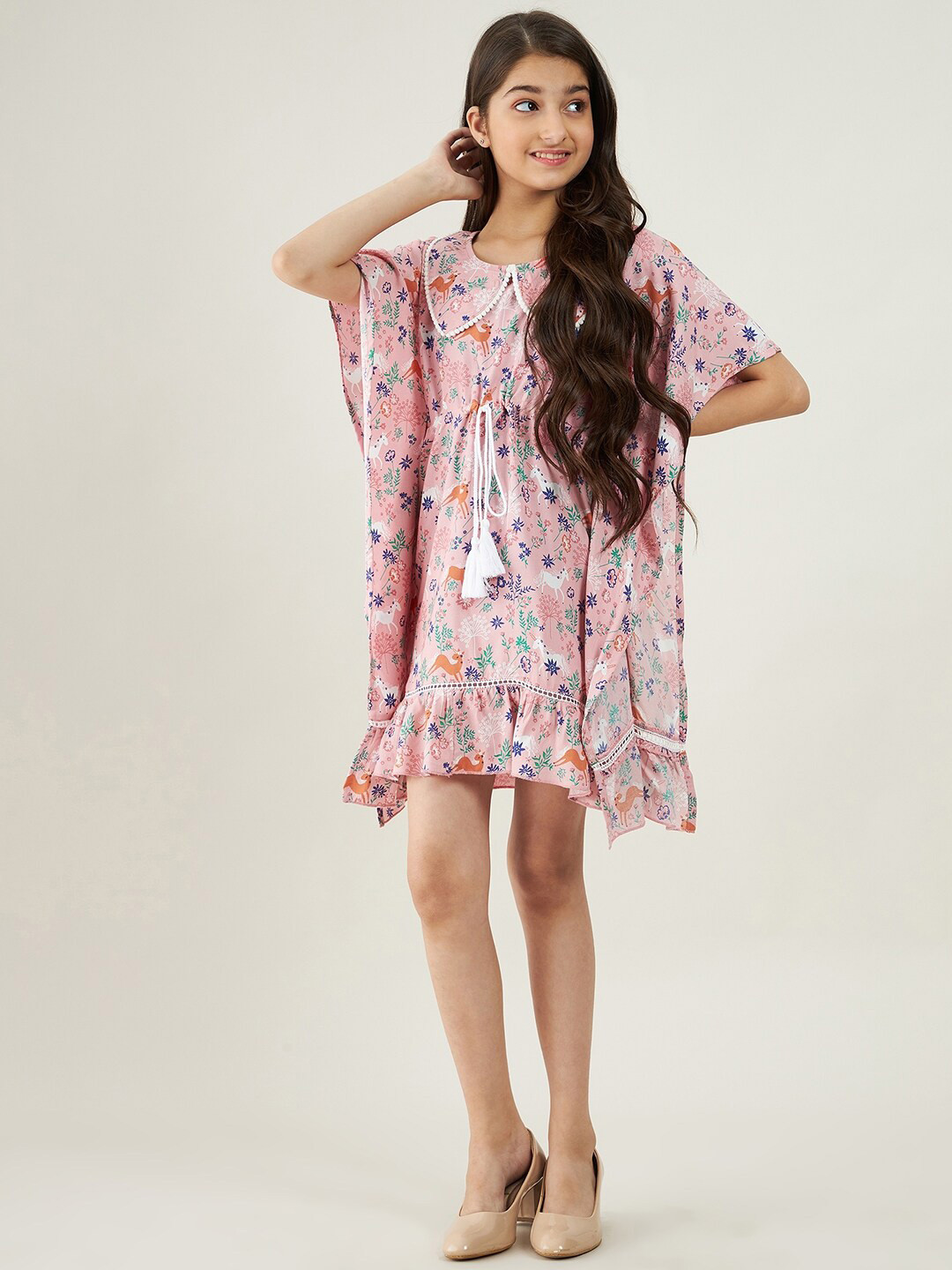 The Kaftan Company Pink Floral Kaftan Dress