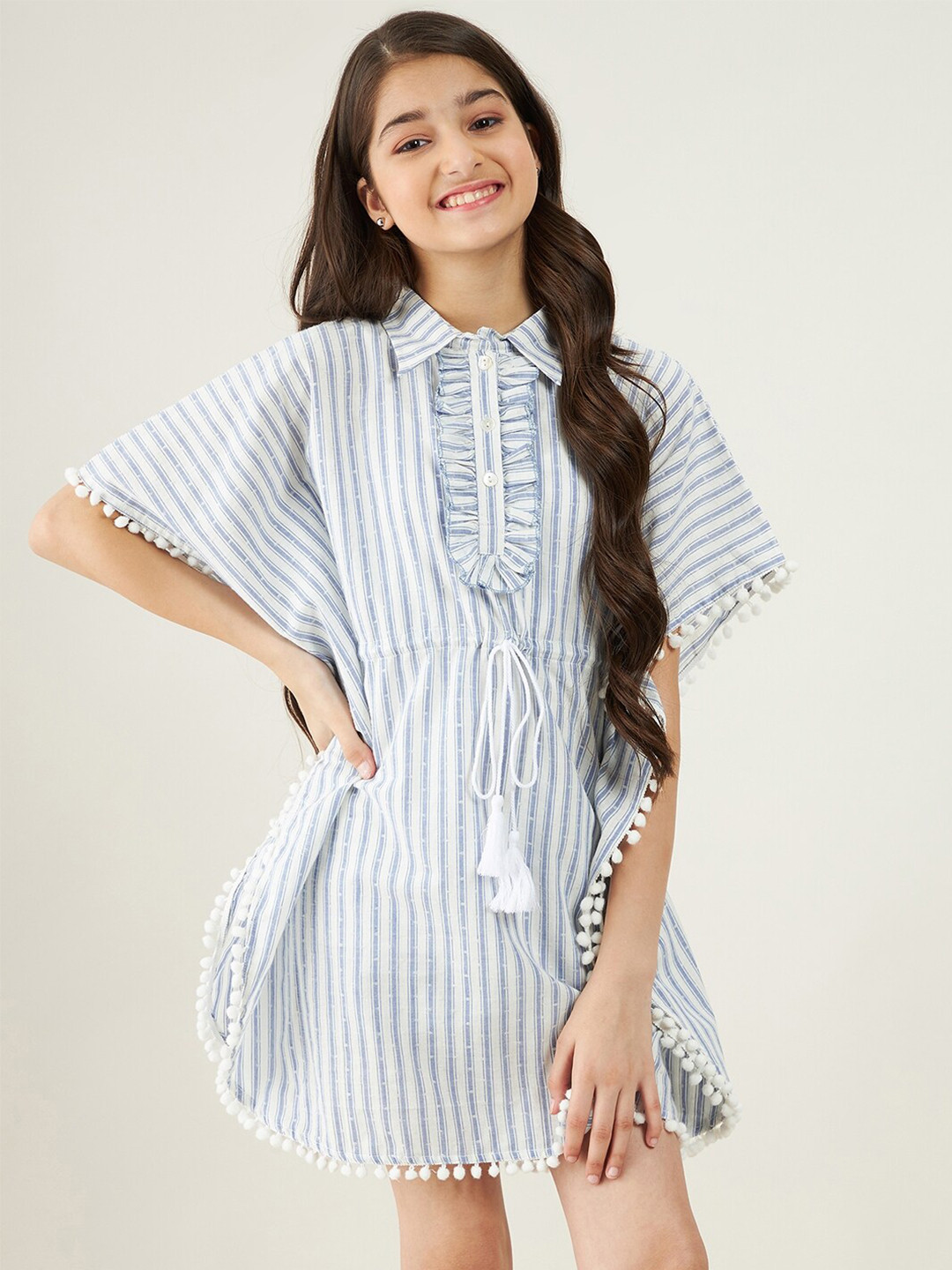 The Kaftan Company White Striped A-Line Dress