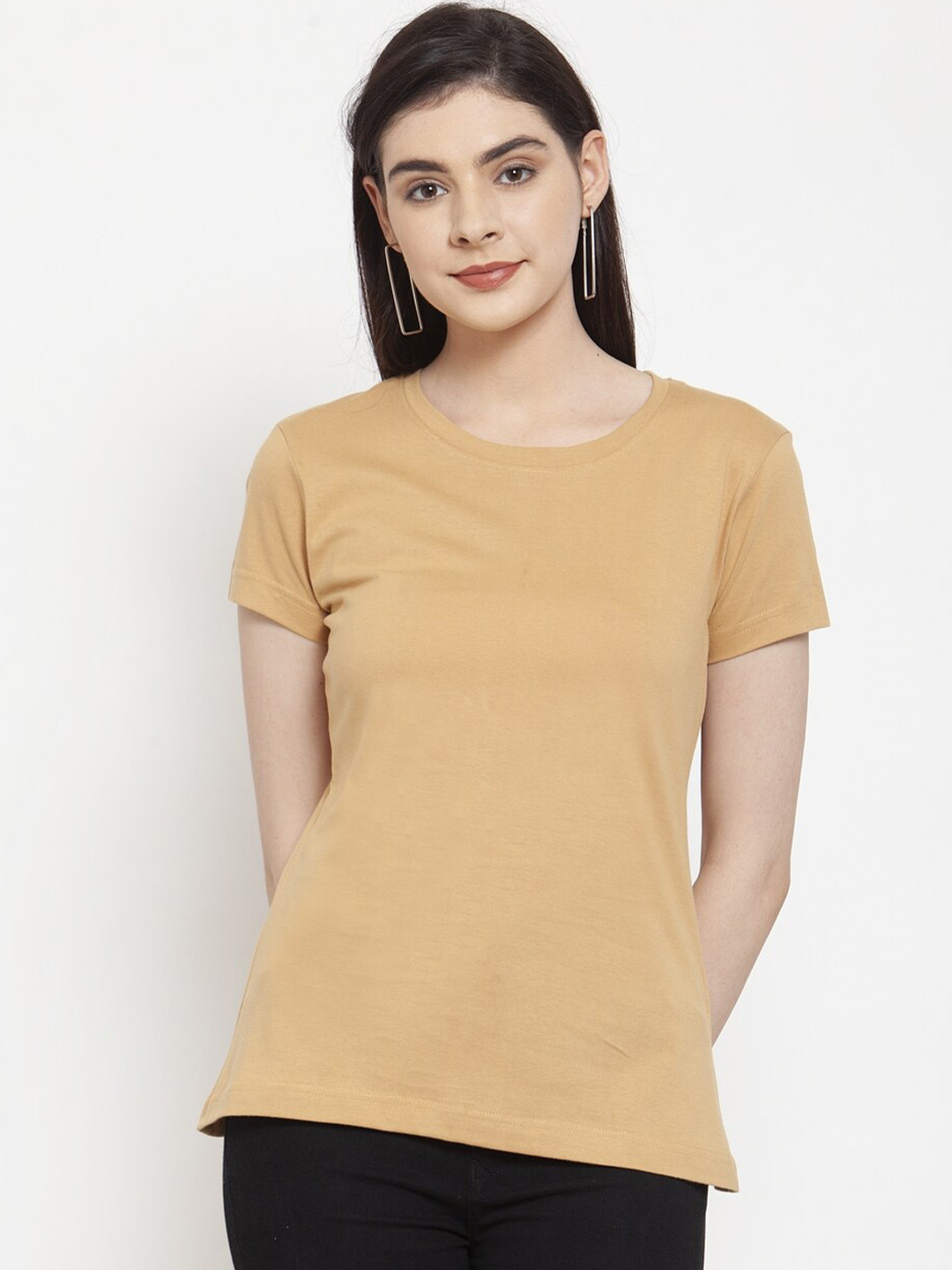Friskers Women Beige & semolina Raw Edge T-shirt