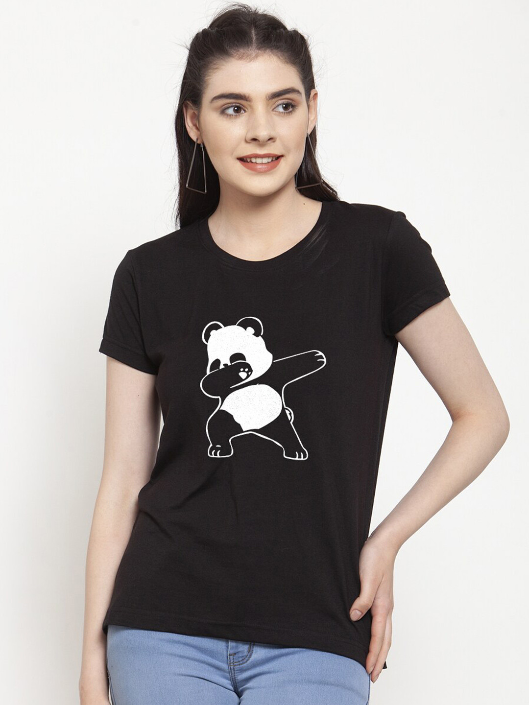 Friskers Women Black & raisin black Printed T-shirt
