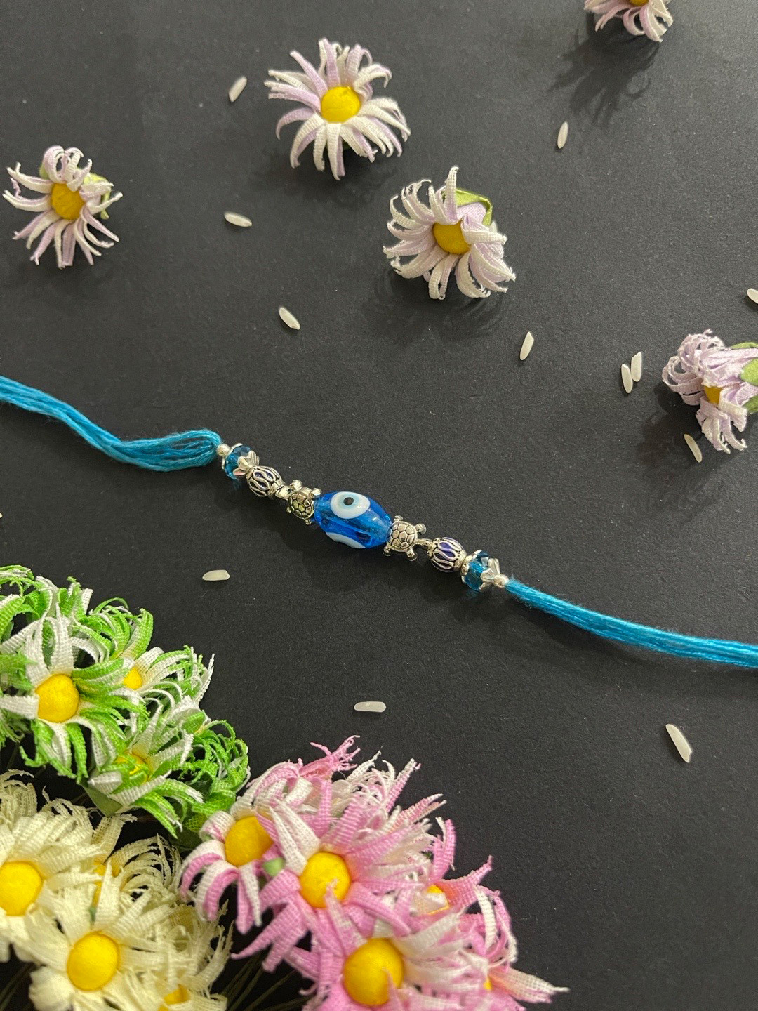 Digital Dress Room Men Blue Evil-Eye Designed Crystal Studded Rakhi