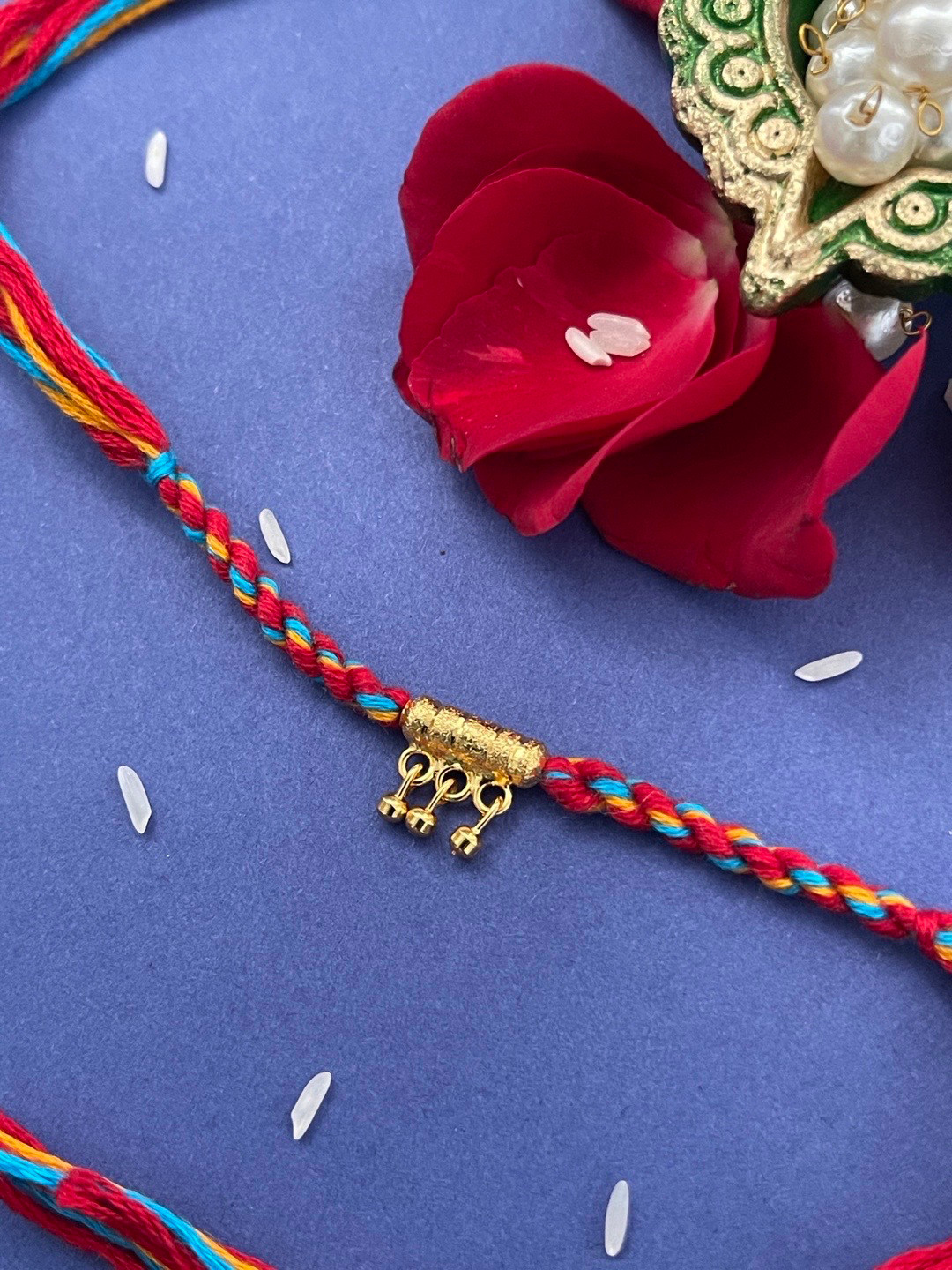 Digital Dress Room Men Red Ghungroo Criss Cross Rakhi