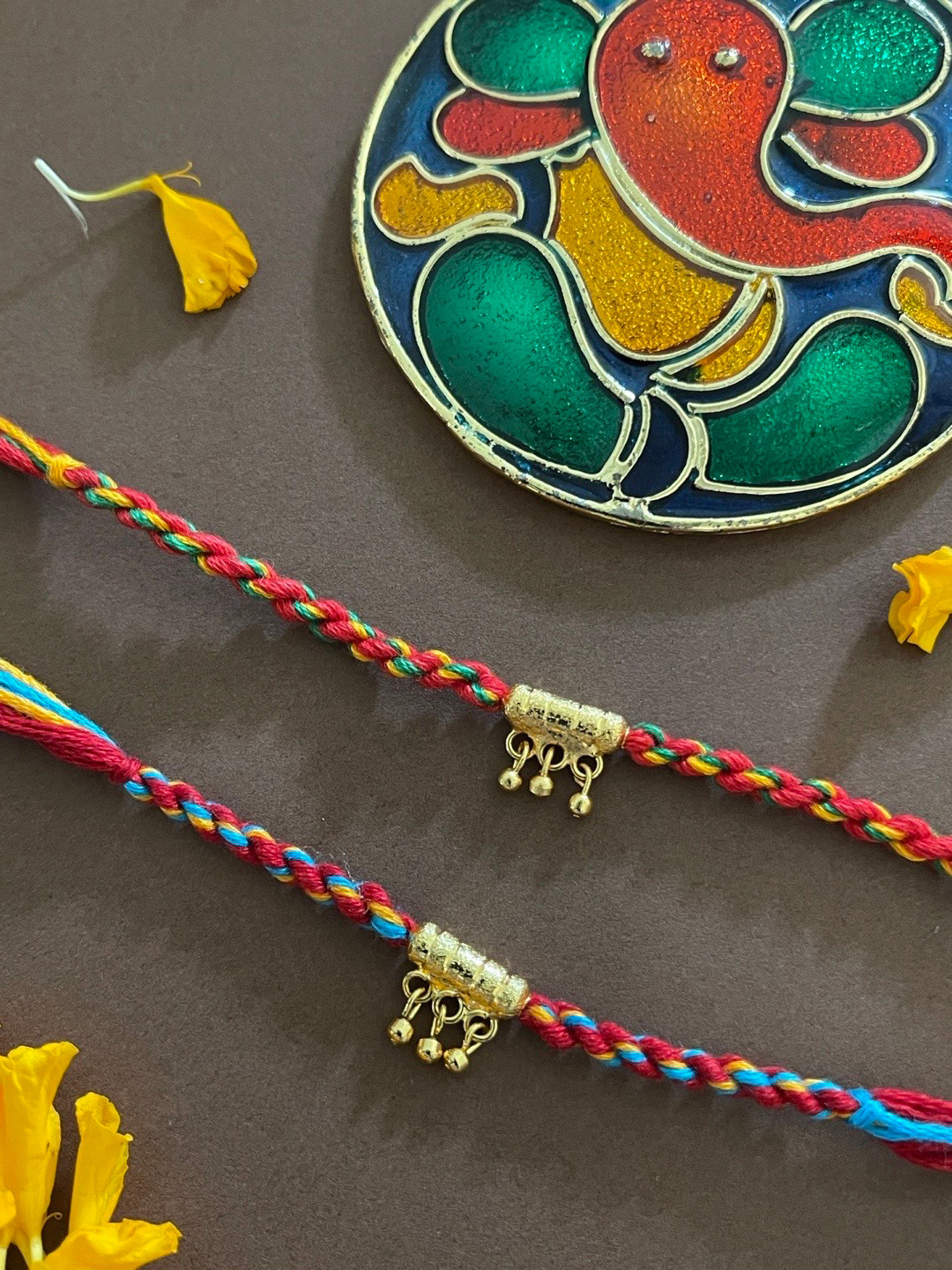 Digital Dress Room Men Set of 2 Red & Gold-Toned Ghungroo Rakhi