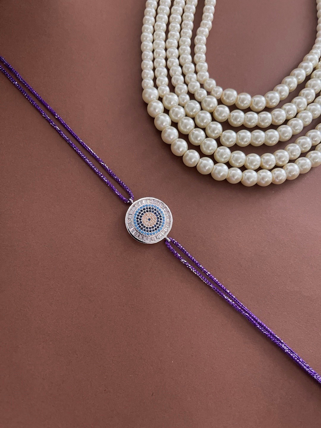 Digital Dress Room Men Purple & Gold AD Studded Pendant Rakhi