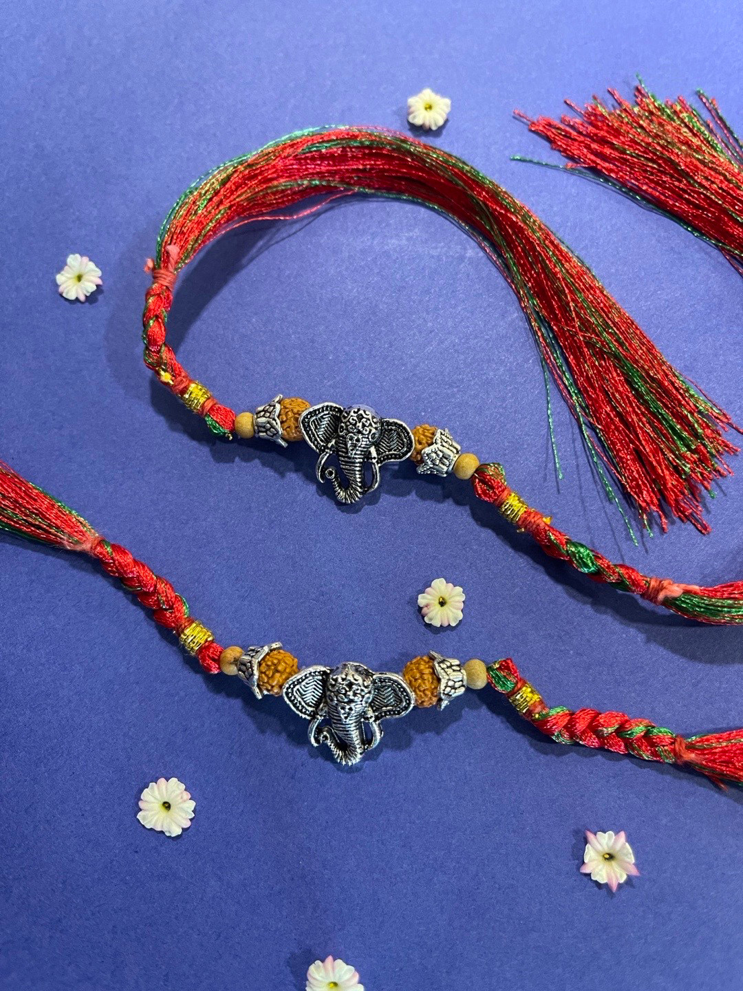 Digital Dress Room Men Set of 2 Red & Blue Evil Eye Pendant  Beaded Rakhi