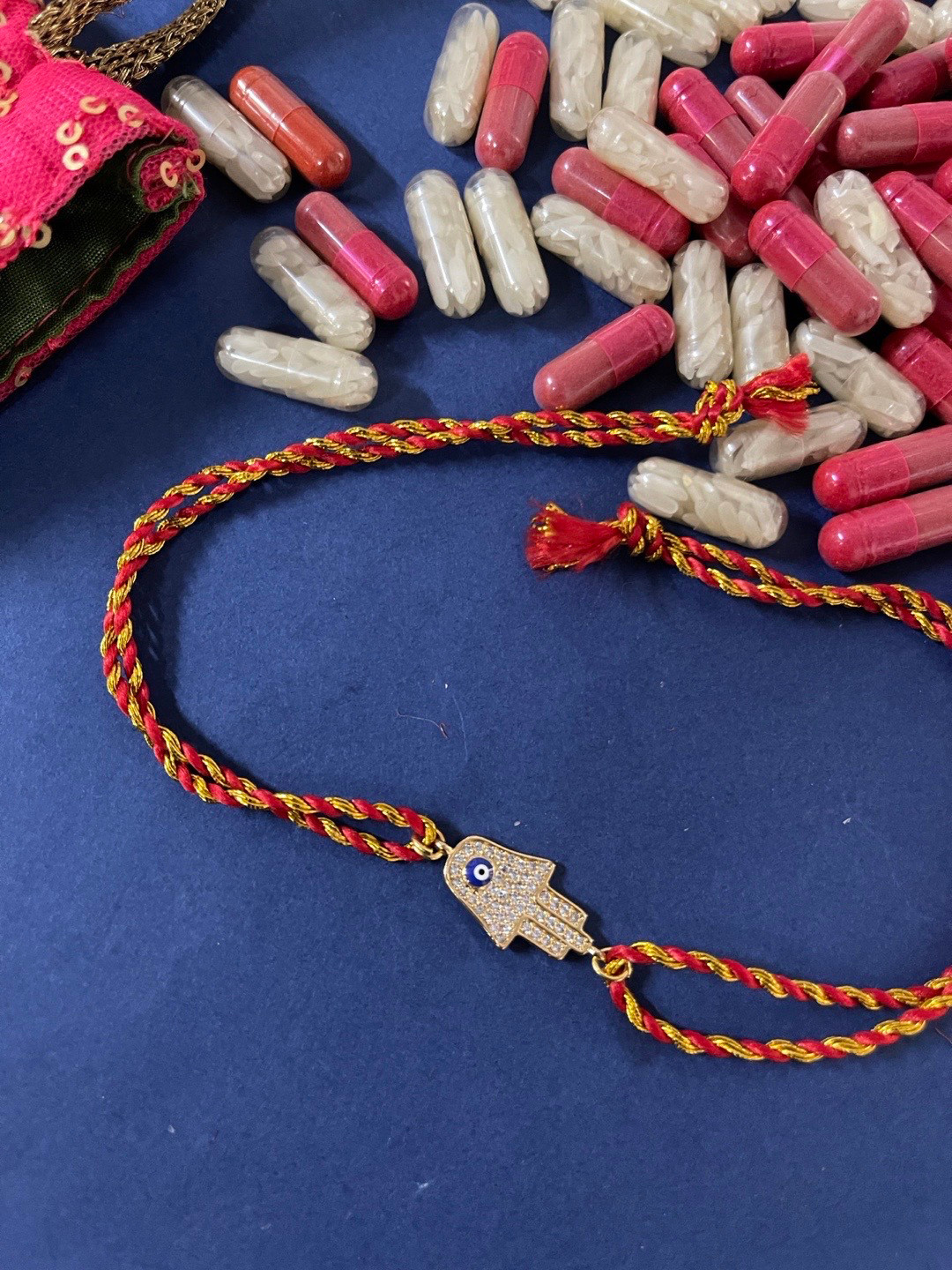 Digital Dress Room Men Red & Gold-Colored Evil Eye Hamsa Thread Rakhi