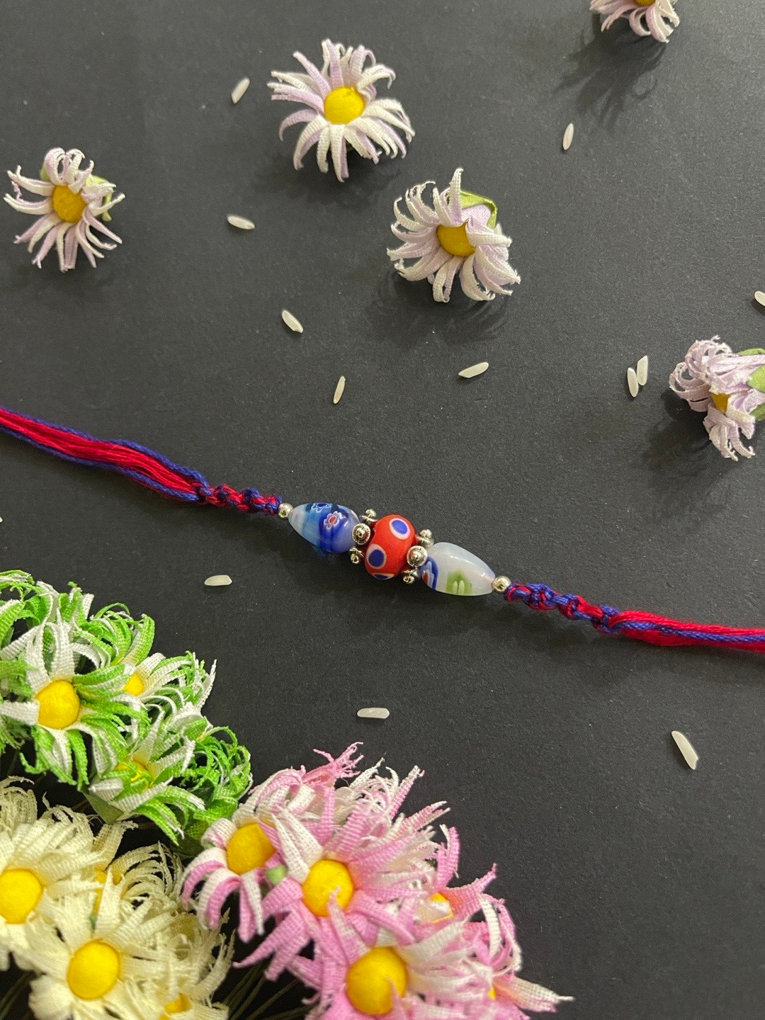 Digital Dress Room Men Red & Blue Beaded Rakhi With Roli