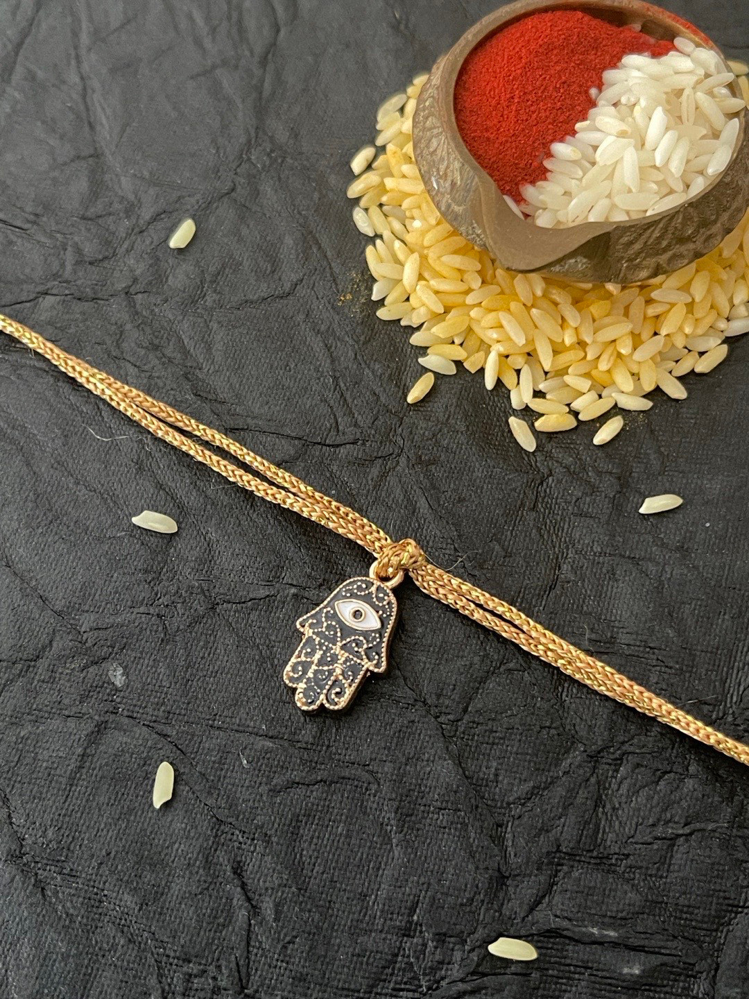 Digital Dress Room Men Black & Gold-Toned Evil Eye Hamsa  Rakhi