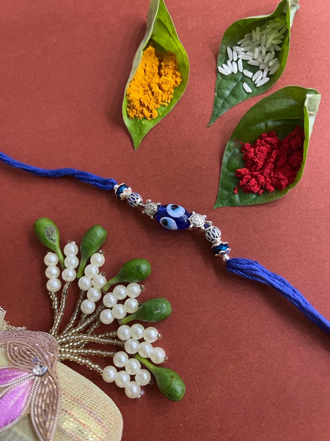 Digital Dress Room Men Blue Evil Eye Rakhi With Rolichawal