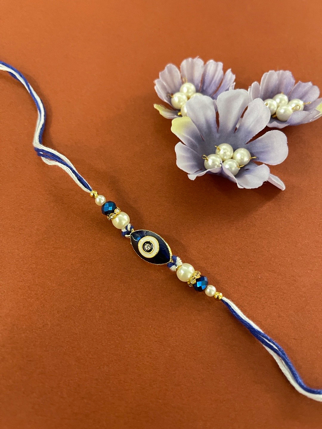 Digital Dress Room Men Navy-Blue & White Evil-Eye Crystal Beads Rakhi