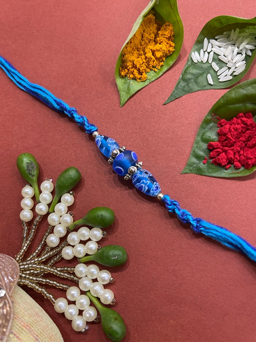 Digital Dress Room Men Blue Beaded Criss Cross Rakhi