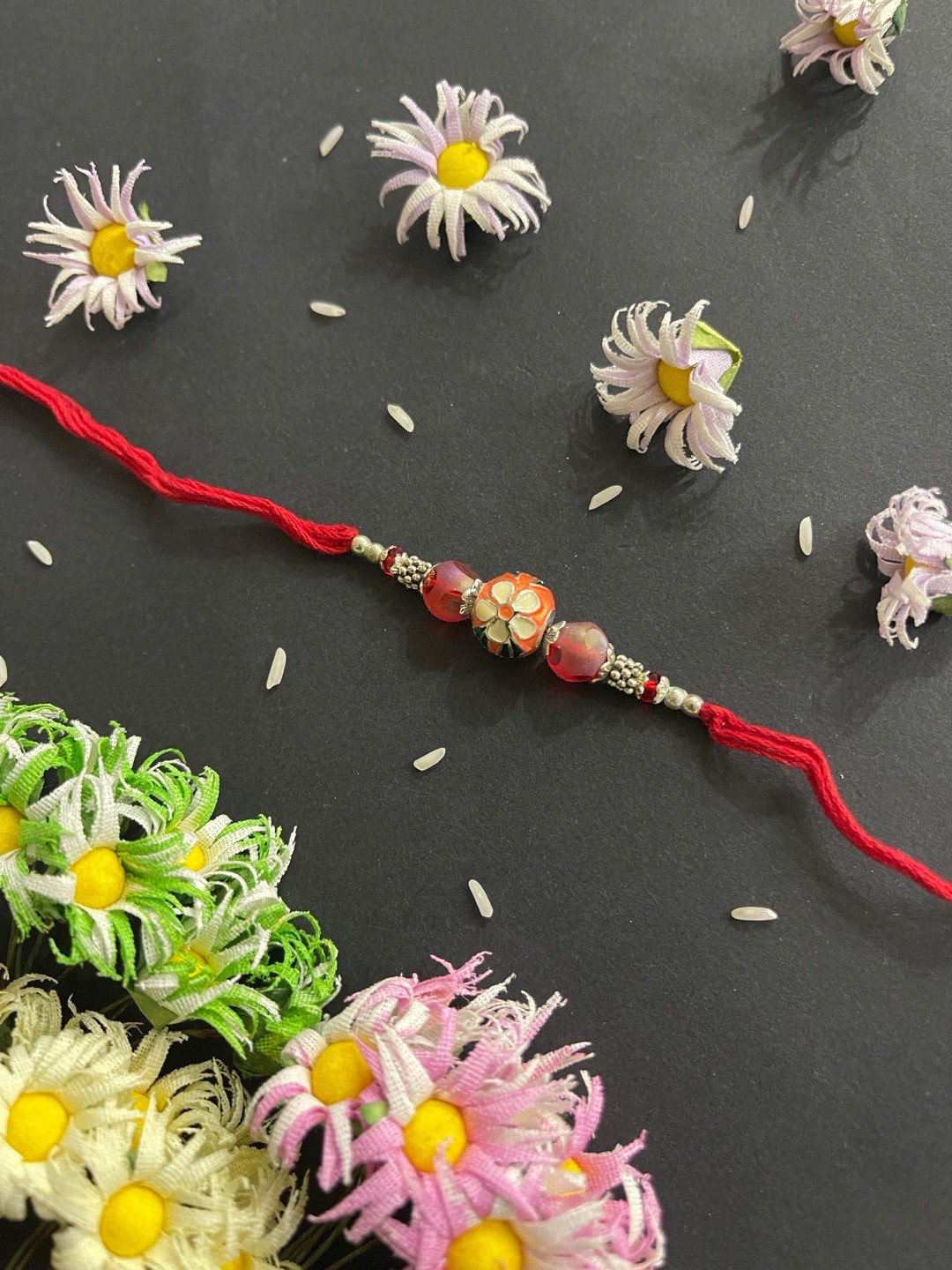 Digital Dress Room Men Red & Orange Beaded Rakhi