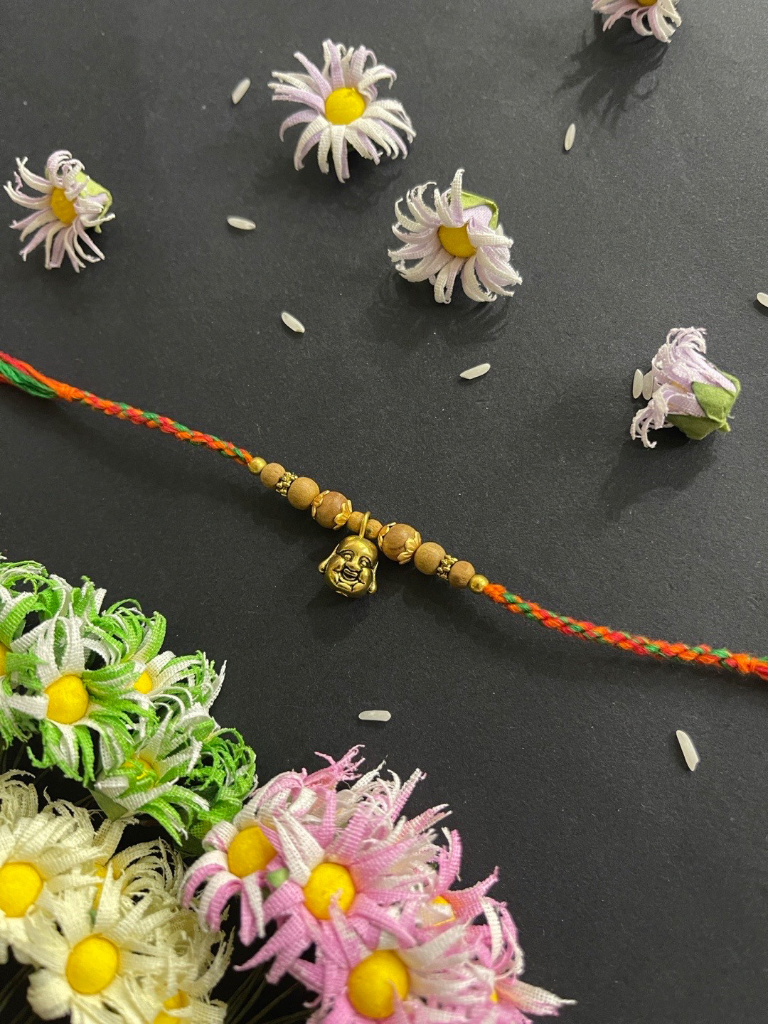Digital Dress Room Men Orange & Gold-Toned Beaded Rakhi