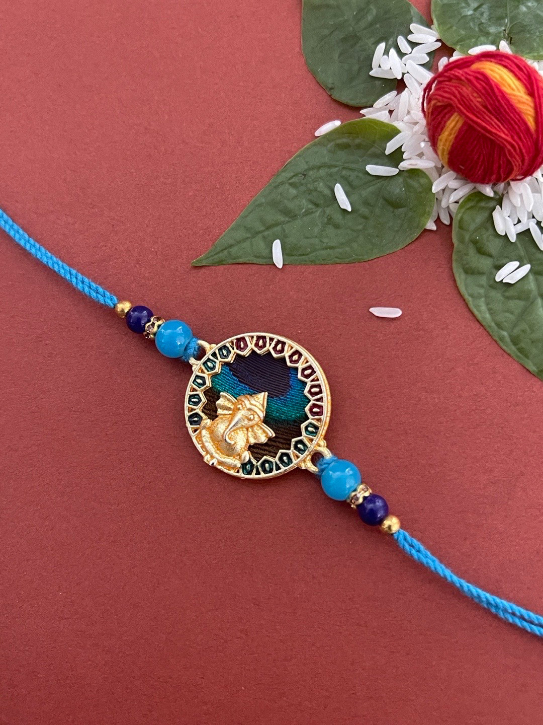 Digital Dress Room Men Blue & Gold-Toned Beaded Rakhi