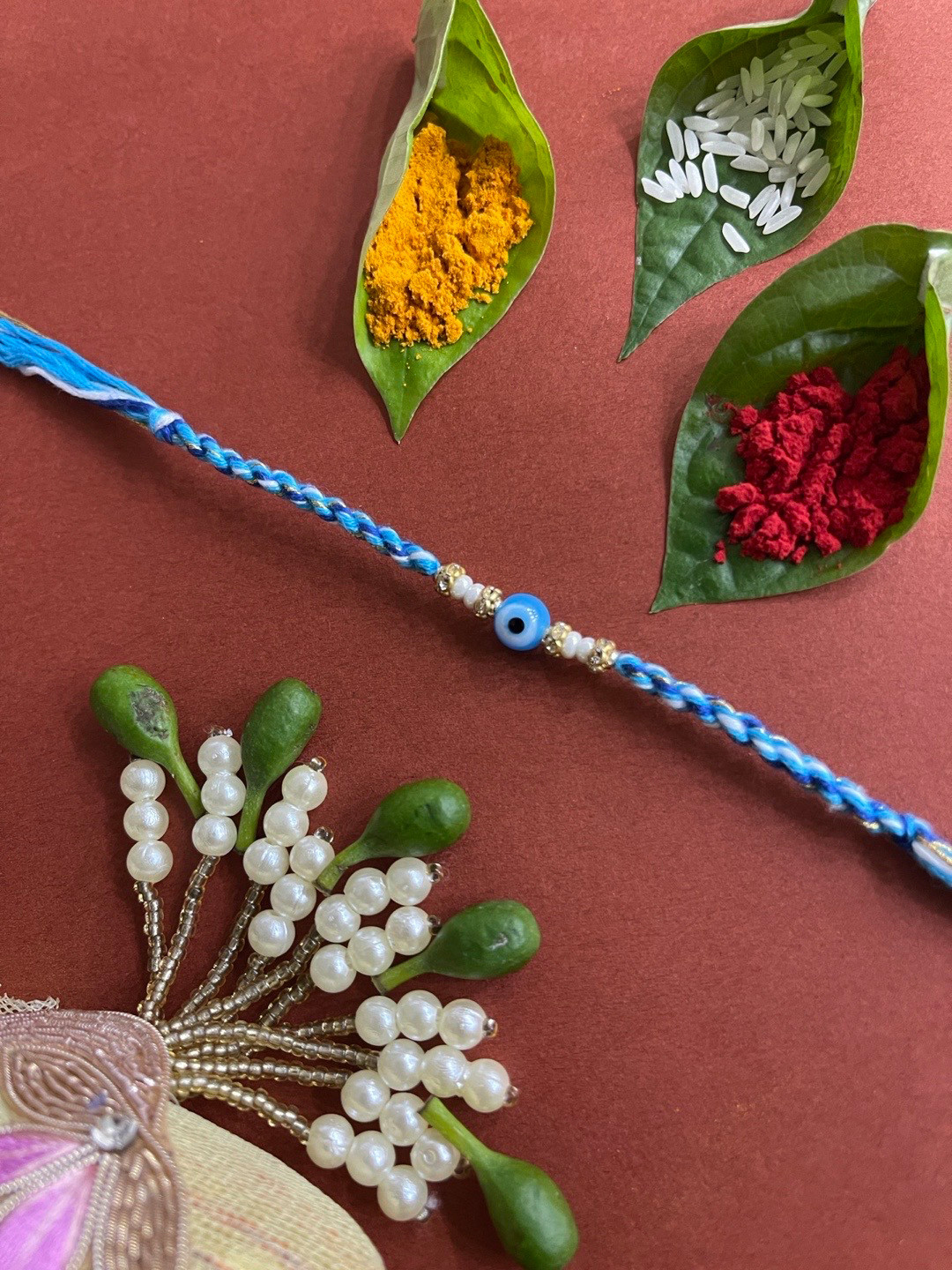 Digital Dress Room Men Blue & White Evil-Eye Beaded Thread Rakhi