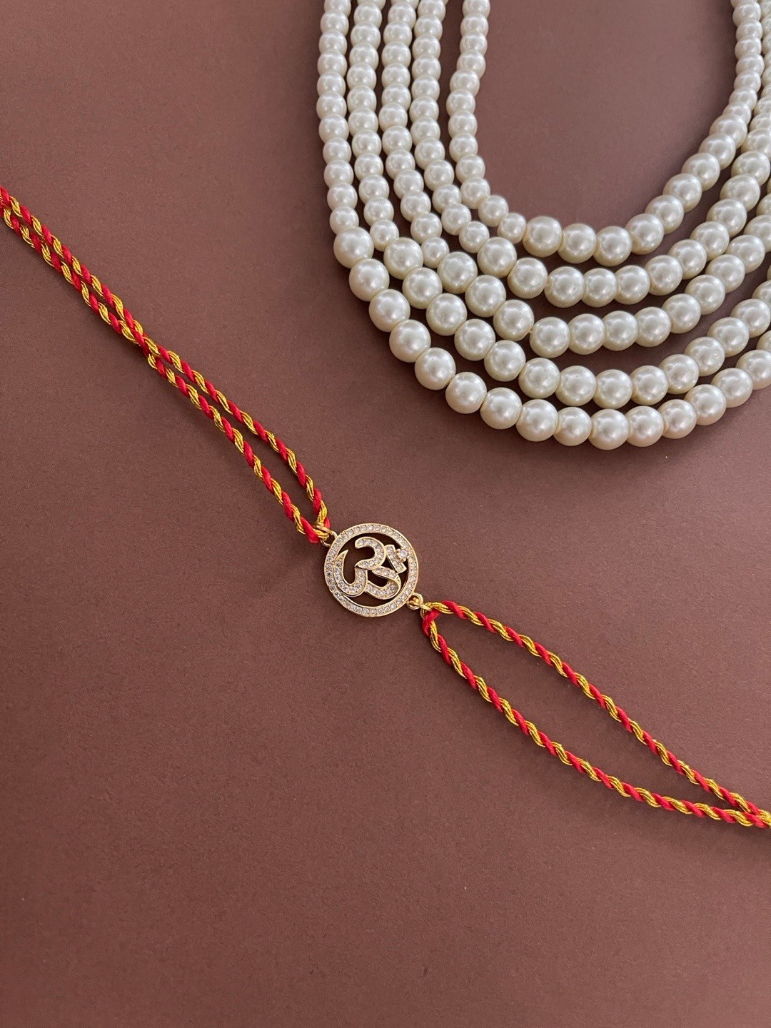 Digital Dress Room Men Red American Diamond-Studded Om Rakhi