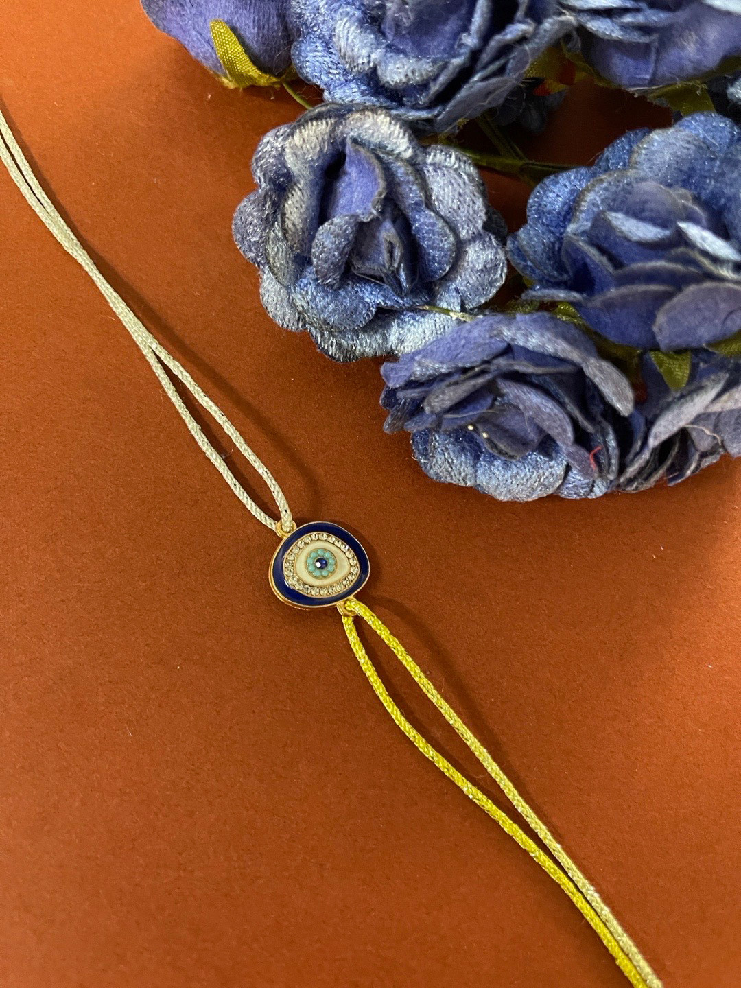 Digital Dress Room Men Yellow American Diamond-Studded Evil Eye Rakhi