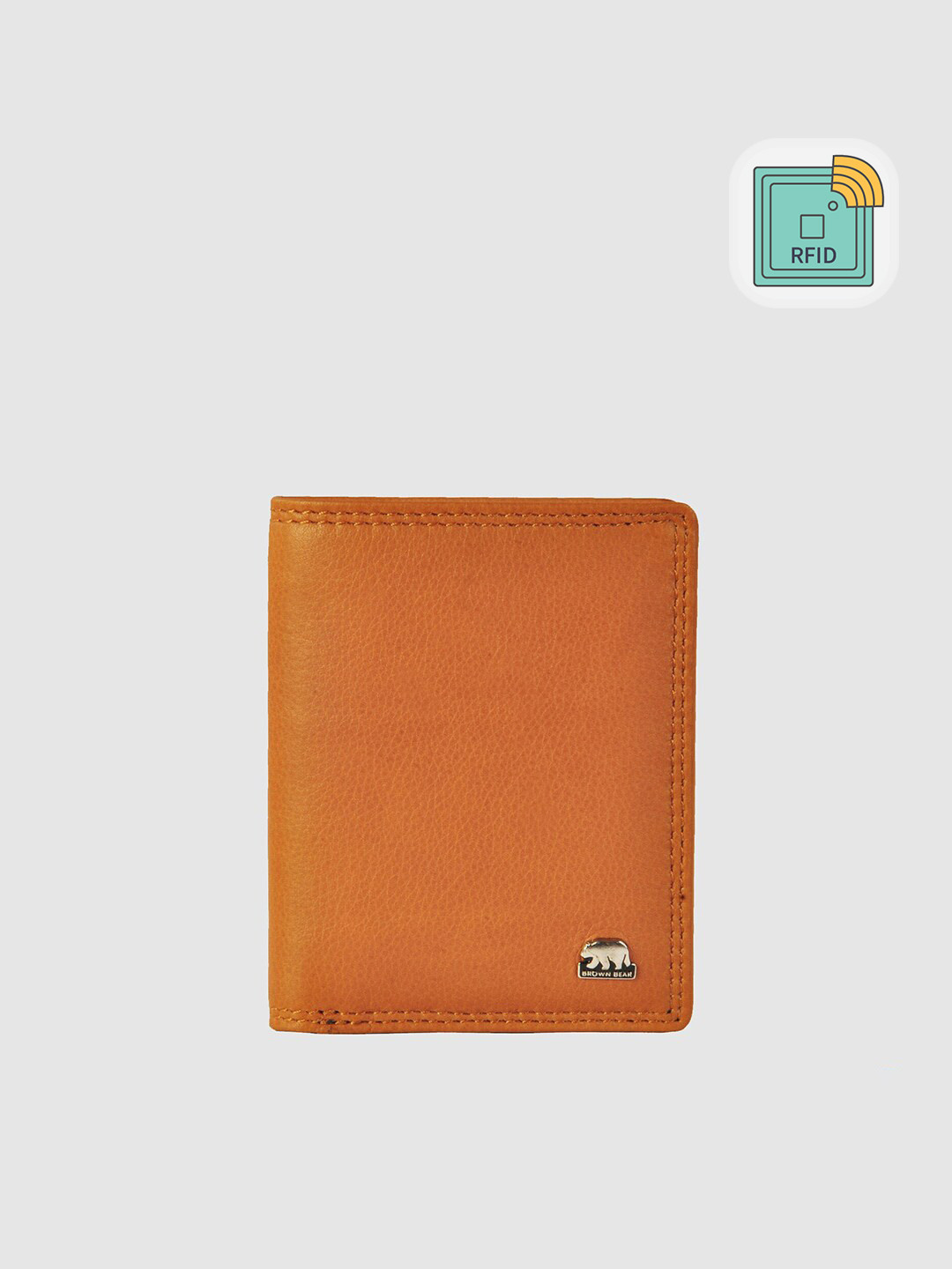 BROWN BEAR Men Camel Brown & Black Leather Two Fold Wallet