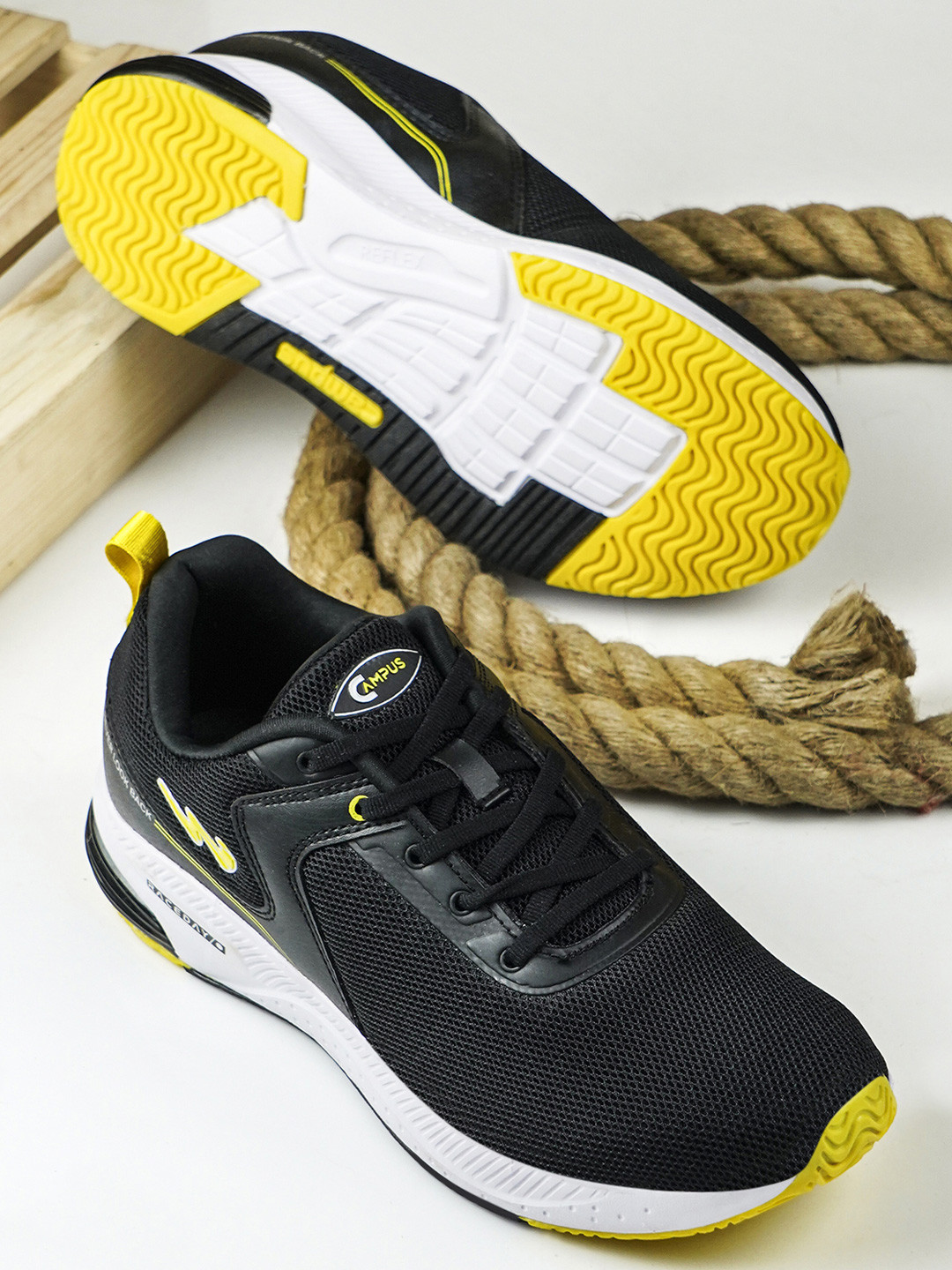 Campus Men CAMP-SLASHER Black Mesh Running Shoes