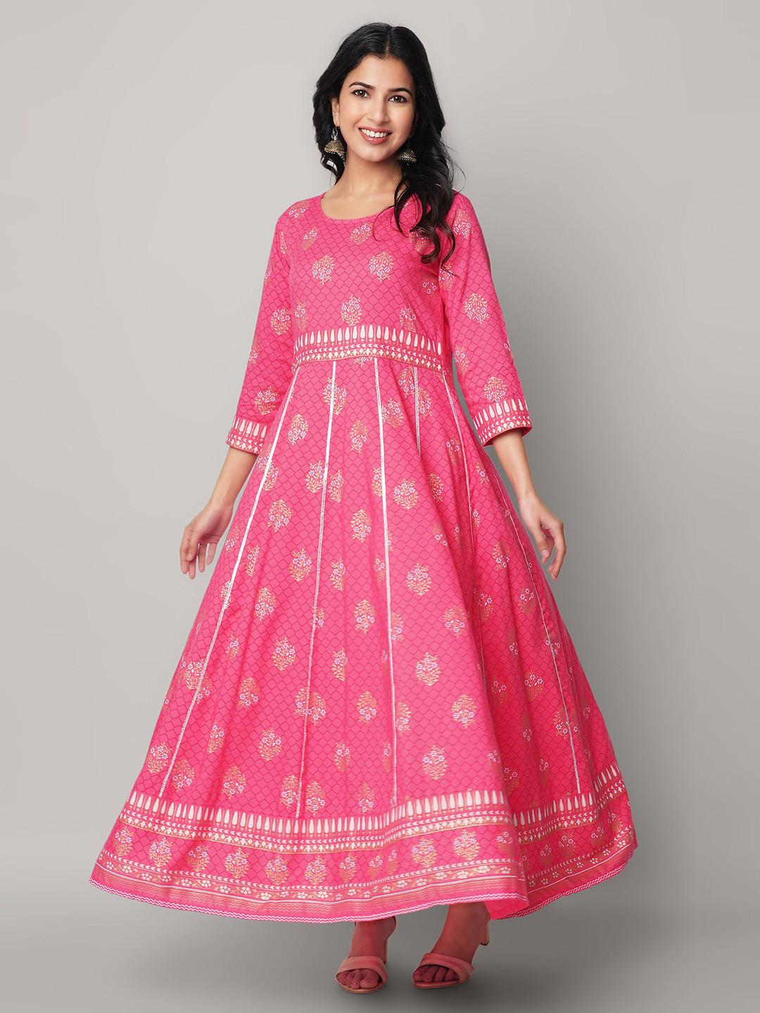 God Bless Pink & watermelon Ethnic Motifs Maxi Dress