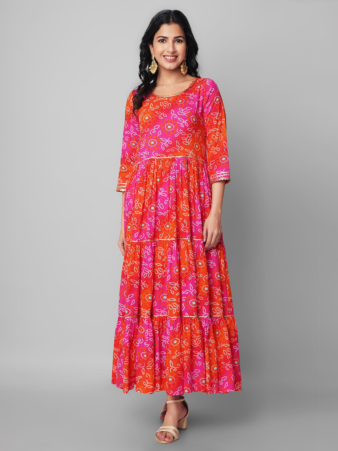 God Bless Multicoloured Ethnic Motifs Maxi Dress
