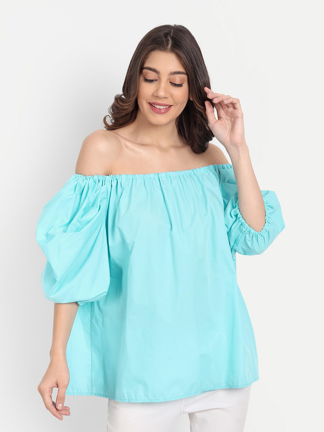 iki chic Turquoise Blue & pale blue Off-Shoulder Bardot Top