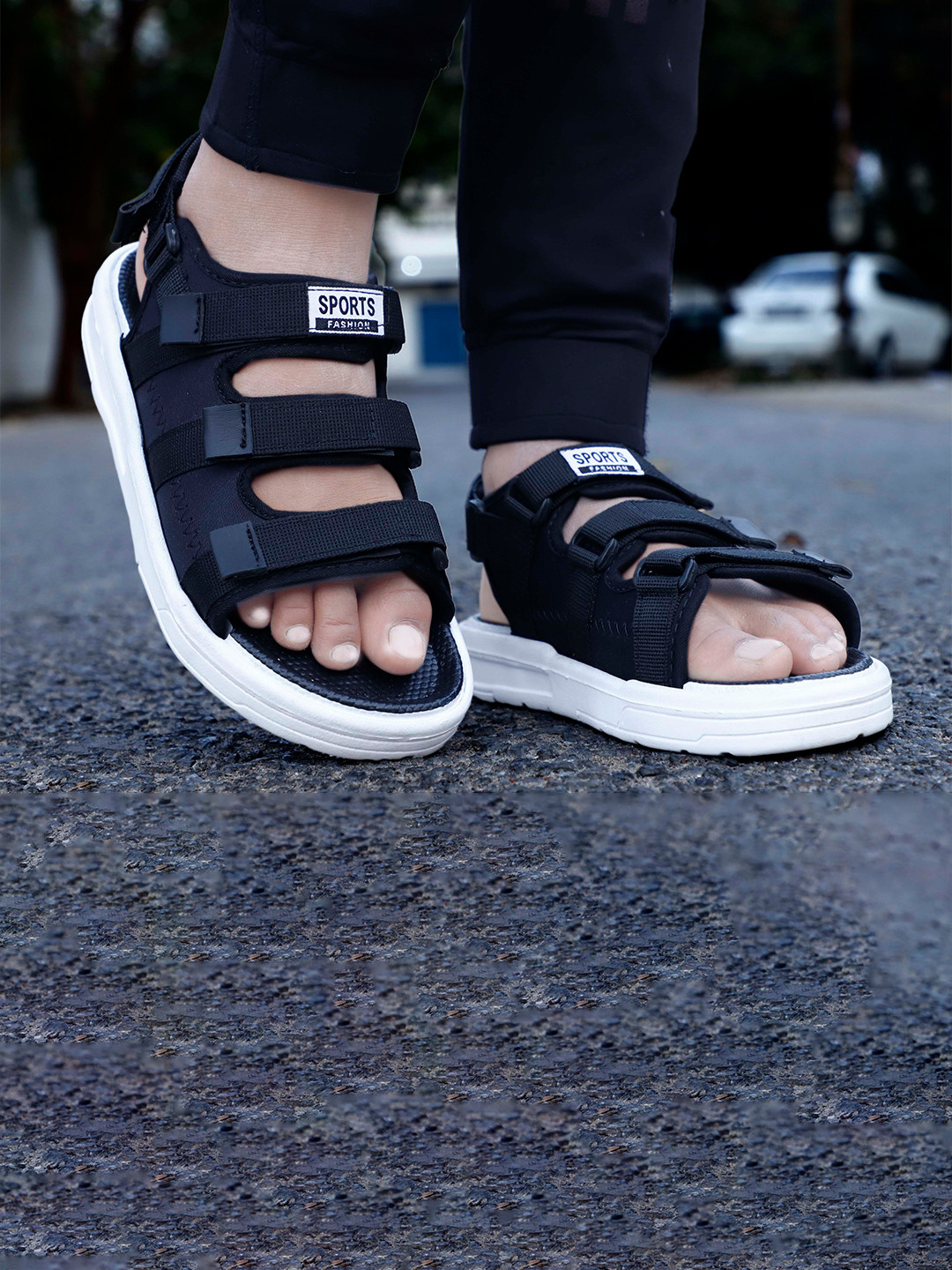 aadi Men Black & White Comfort Sandals