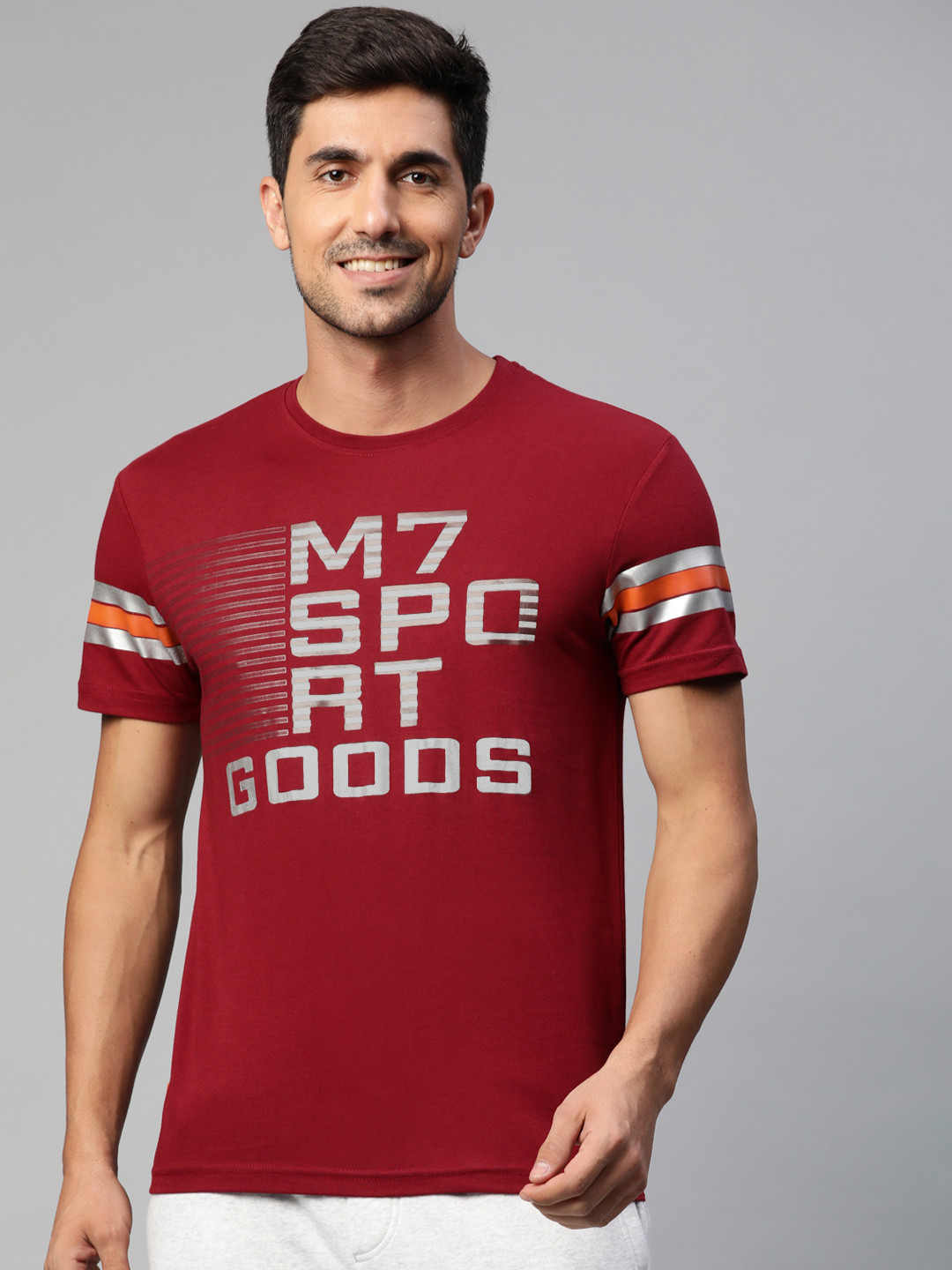 M7 by Metronaut Men Maroon & Silver-Toned Brand Logo Printed T-shirt