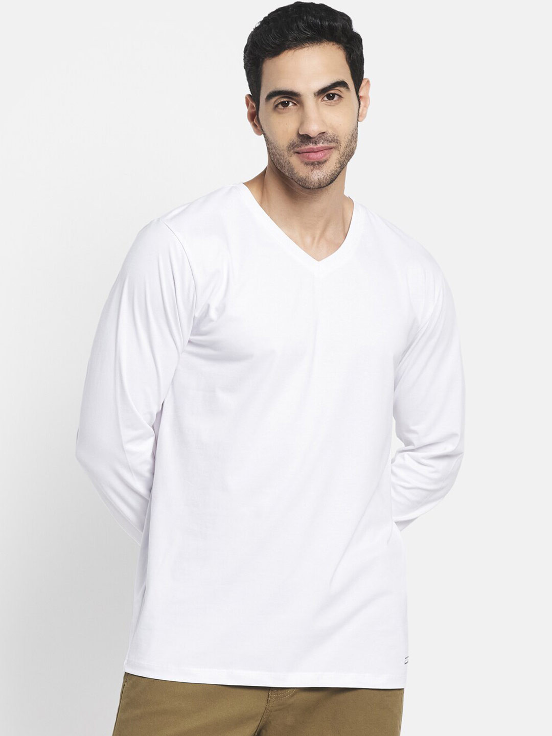METTLE Men White Henley Neck Extended Sleeves T-shirt